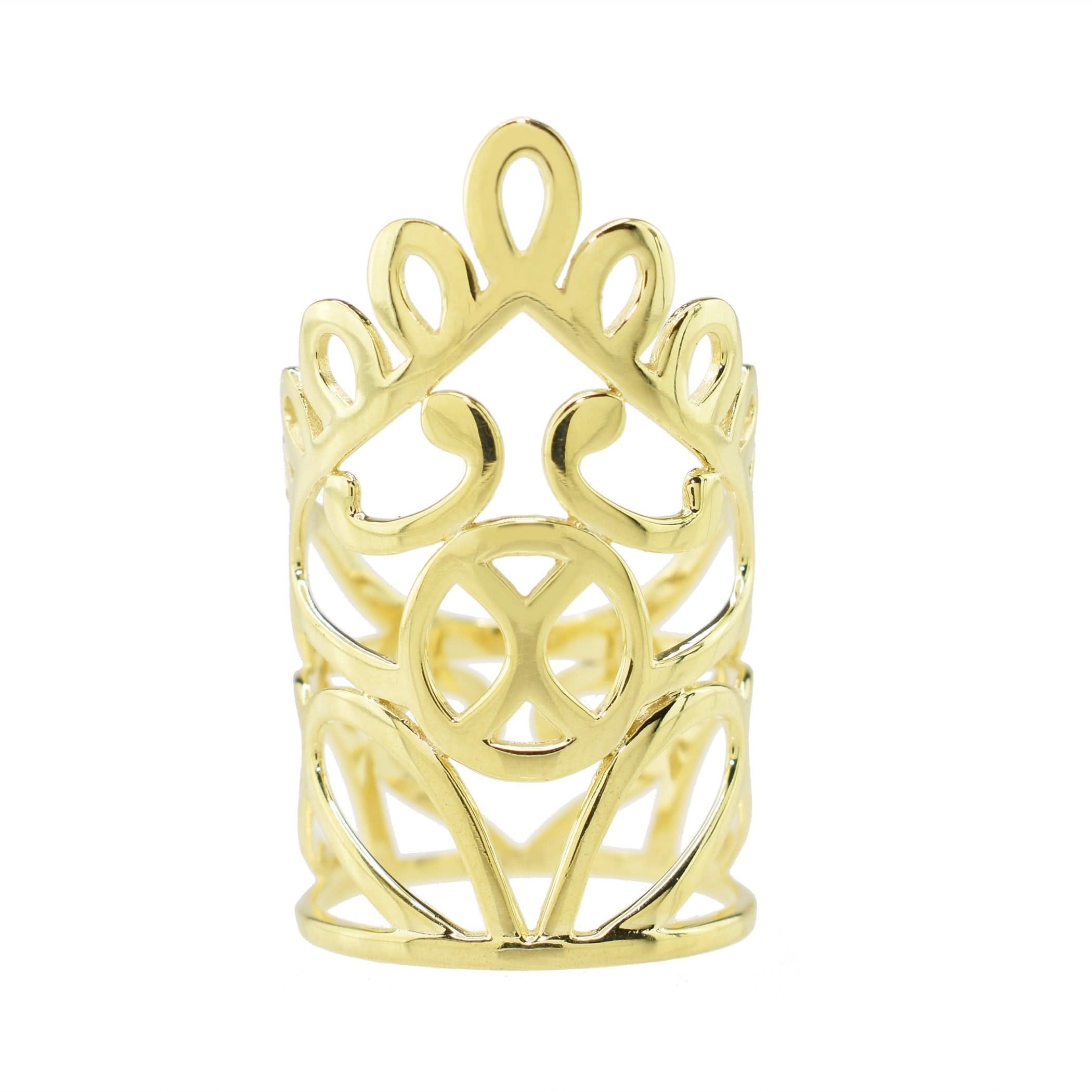 14k Yellow Gold Henna Crown Long Ring - Size 7