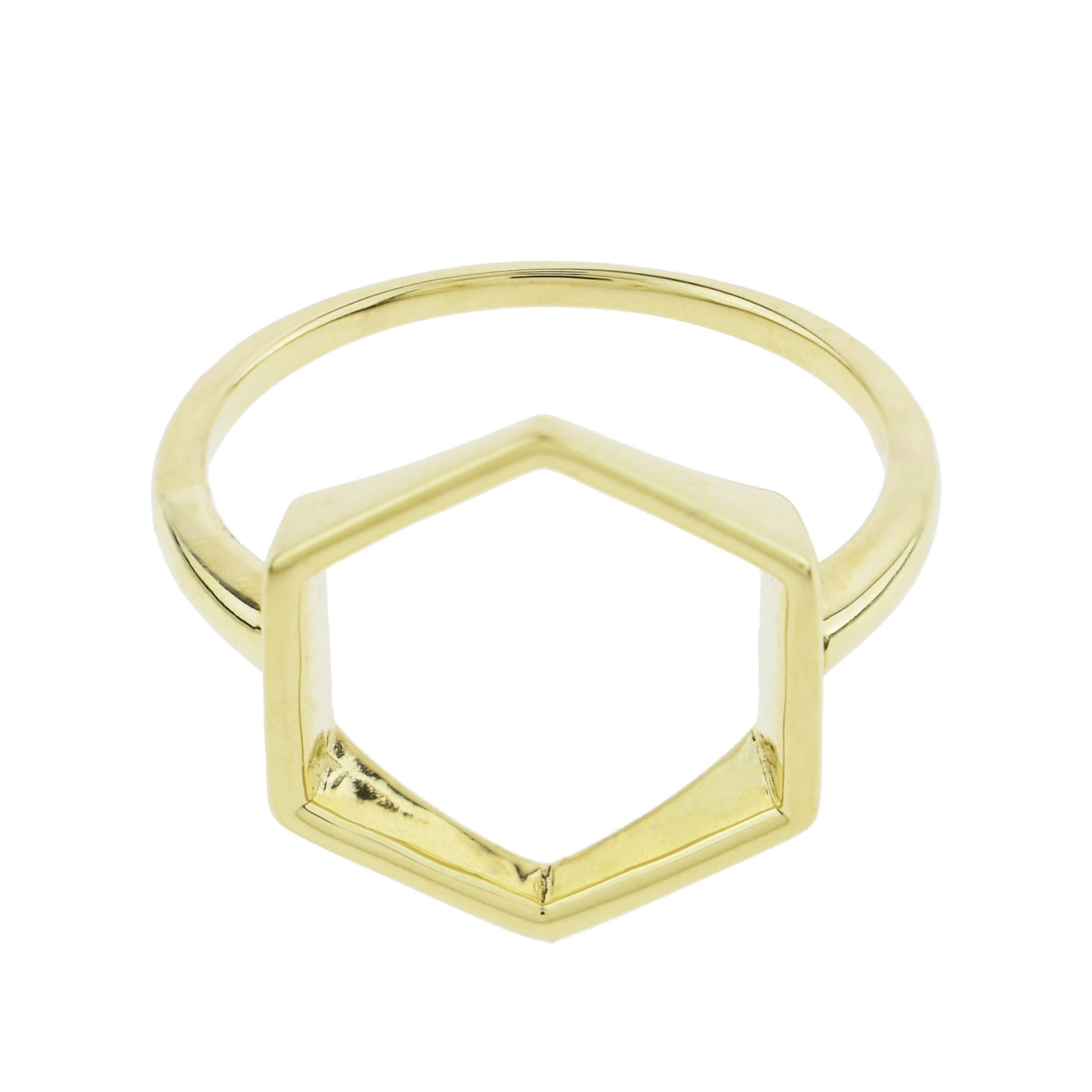 Séchic 14k Open Space Hexagon Centered Gold Ring