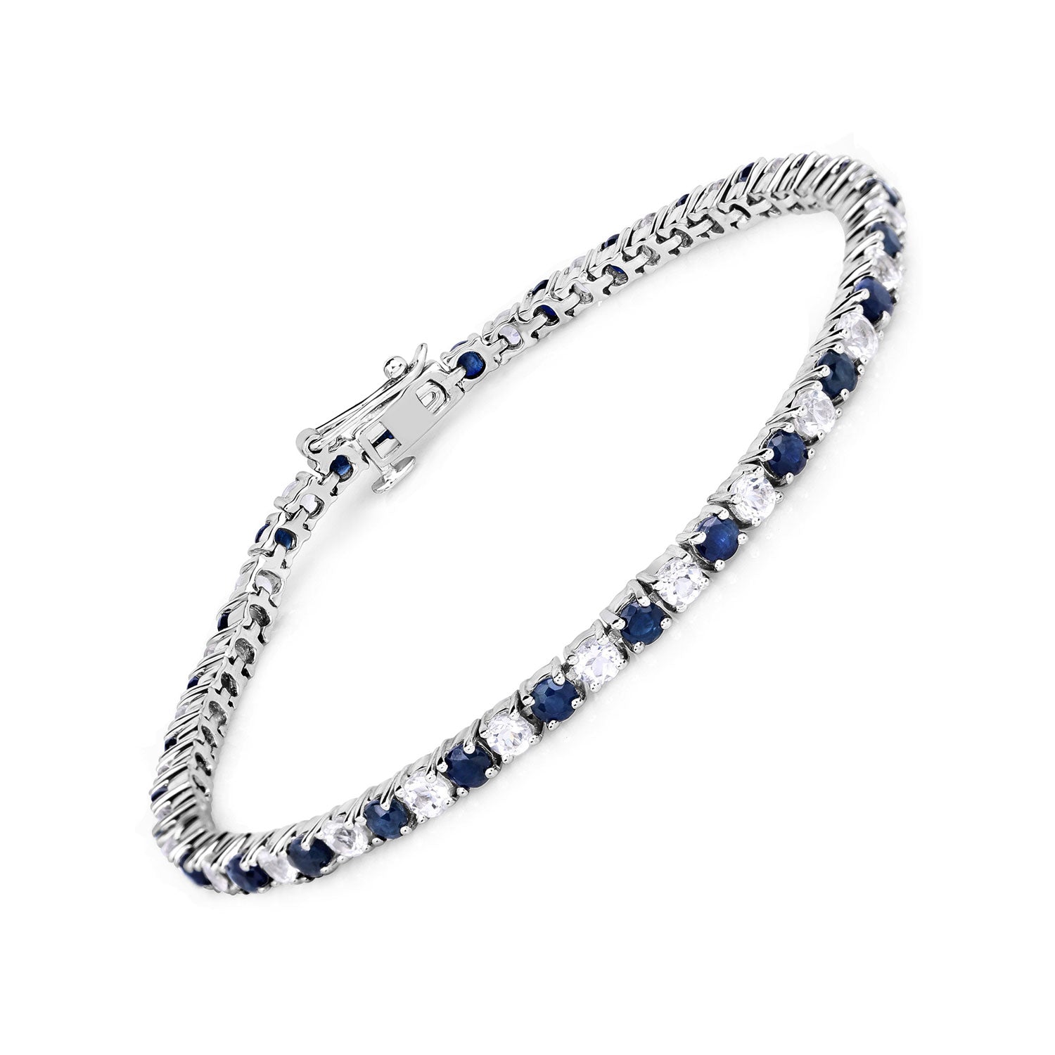 Blue Sapphire and White Topaz Bracelet in Sterling Silver