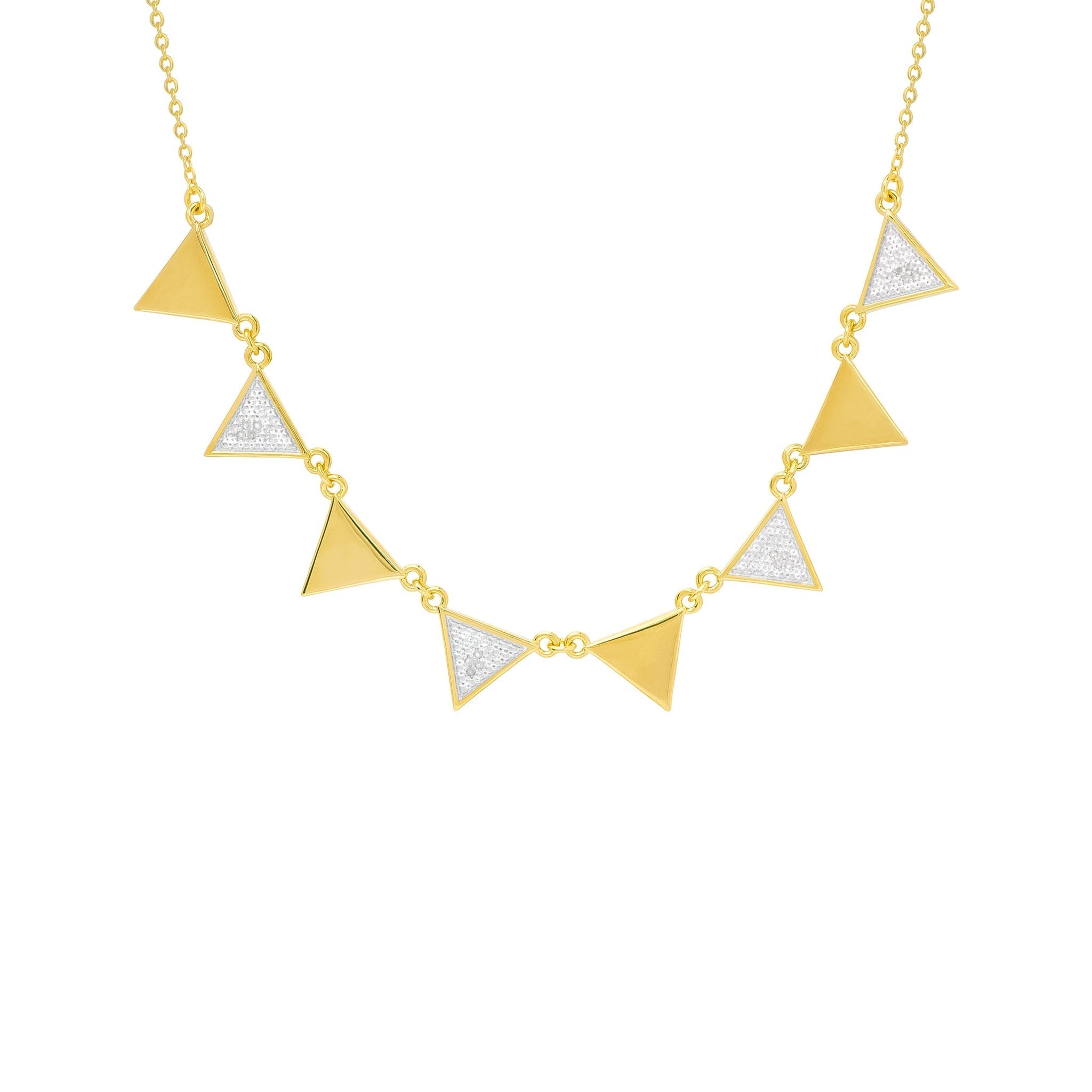 Diamond Accent Banner Triangle Link 18'' Necklace in 14k Gold Plate