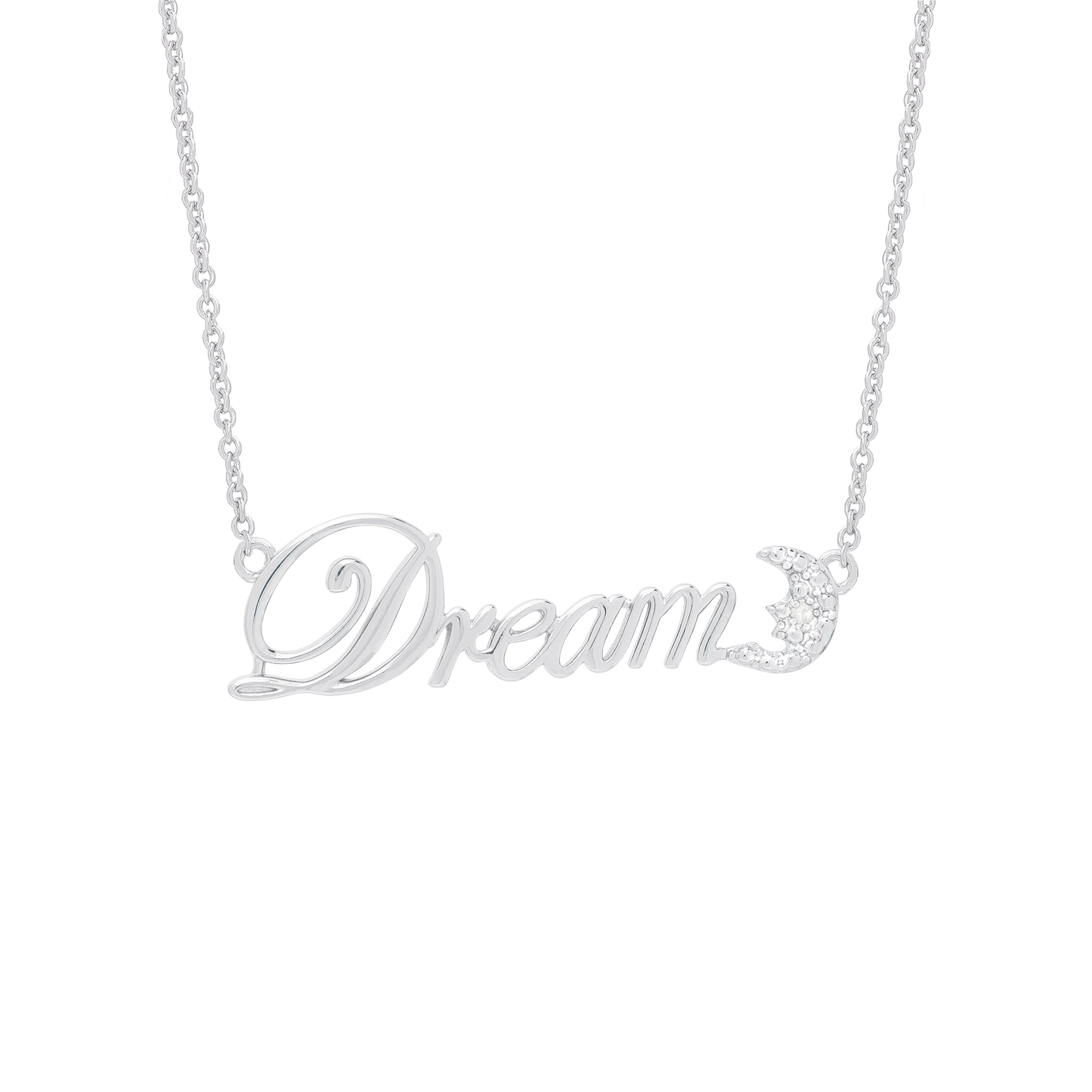 Diamond Accent DREAM MOON CREST 18'' Necklace in Fine Silver Plated