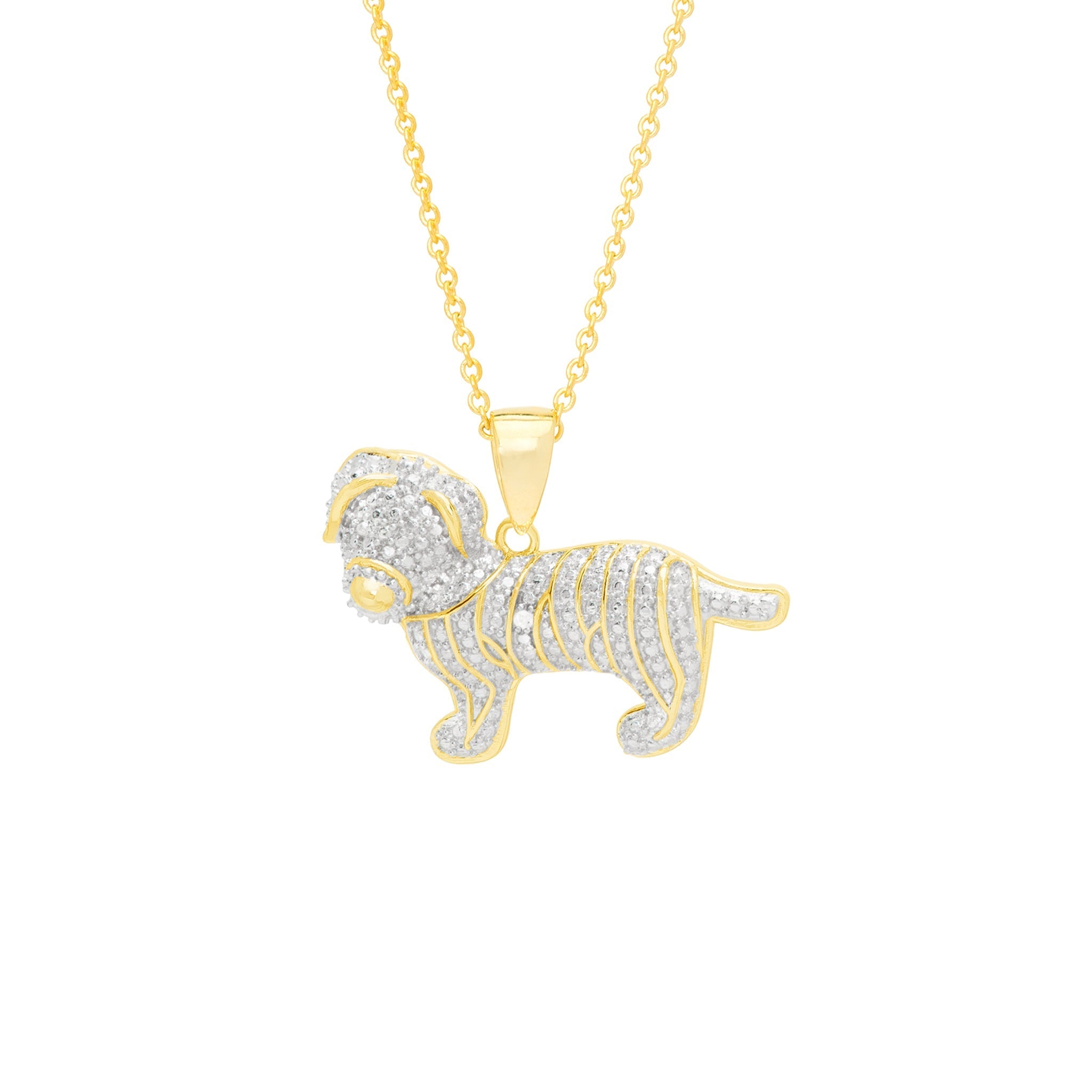 Diamond Accent Dog Pendant 18'' Necklace in 14k Gold Plate