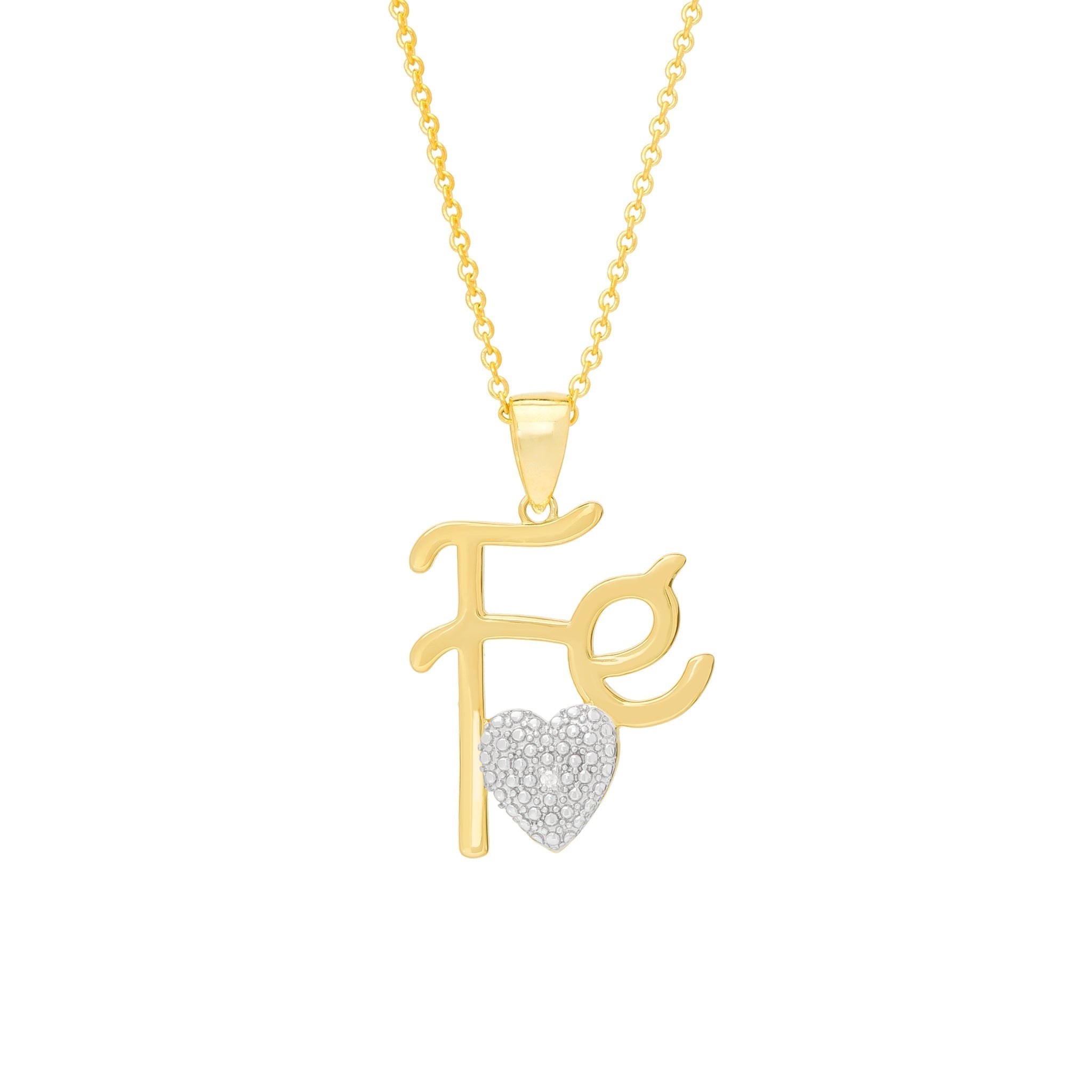 Diamond Accent Fe Heart Pendant 18'' Necklace in 14k Gold Plated