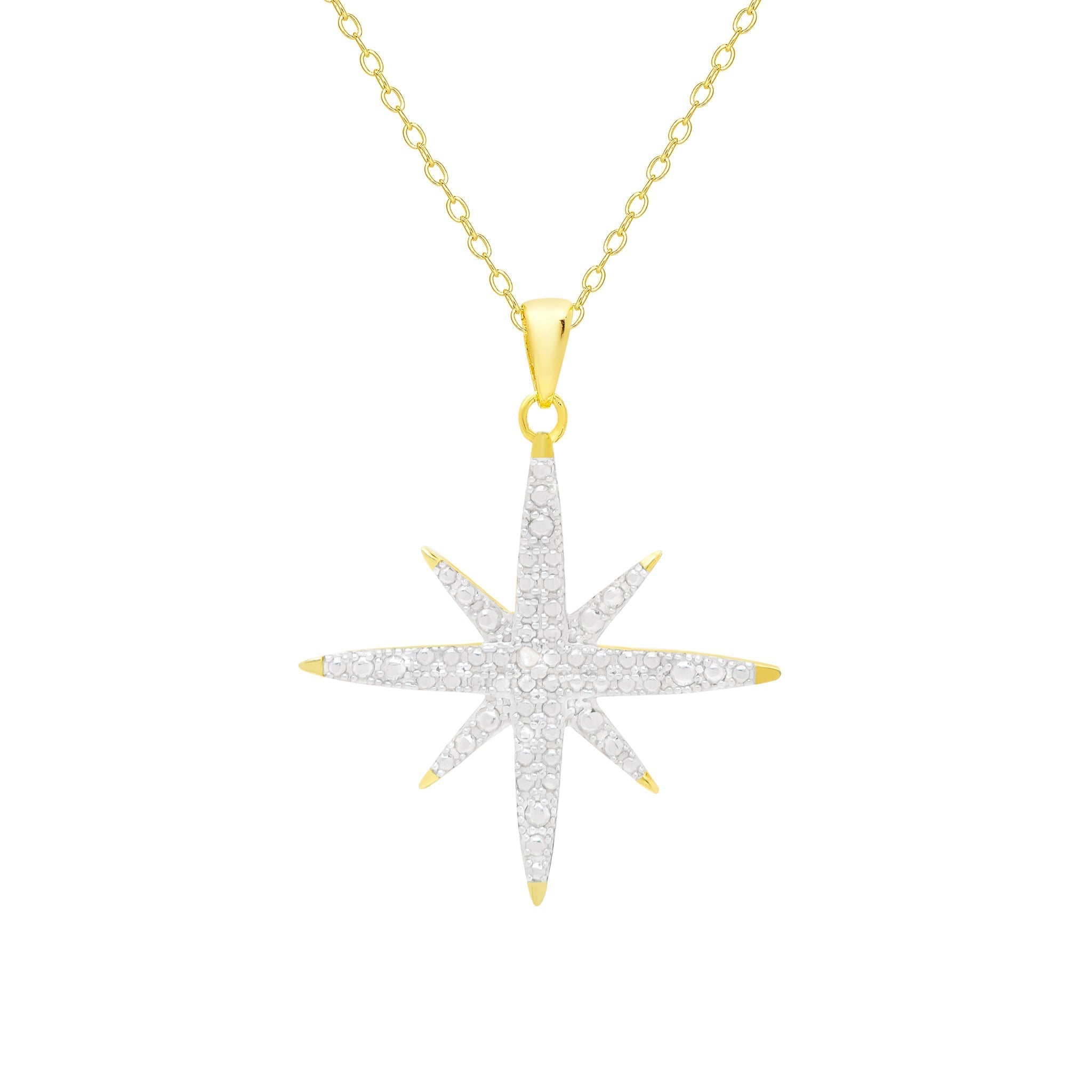 Diamond Accent Starburst Pendant 18'' Necklace in 14k Gold Plate