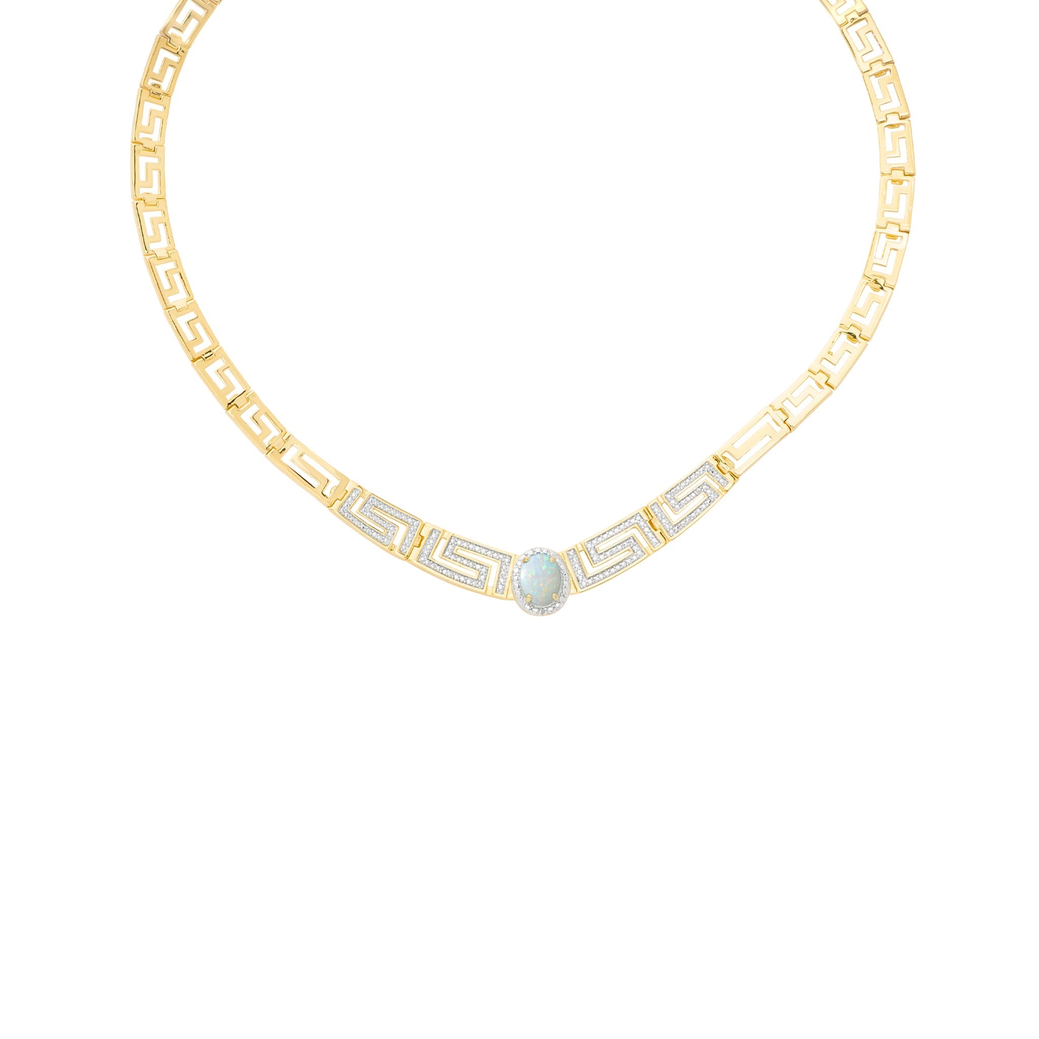 Diamond Accent & Simulated Opal Greek Key 18'' in 14k Gold Plate