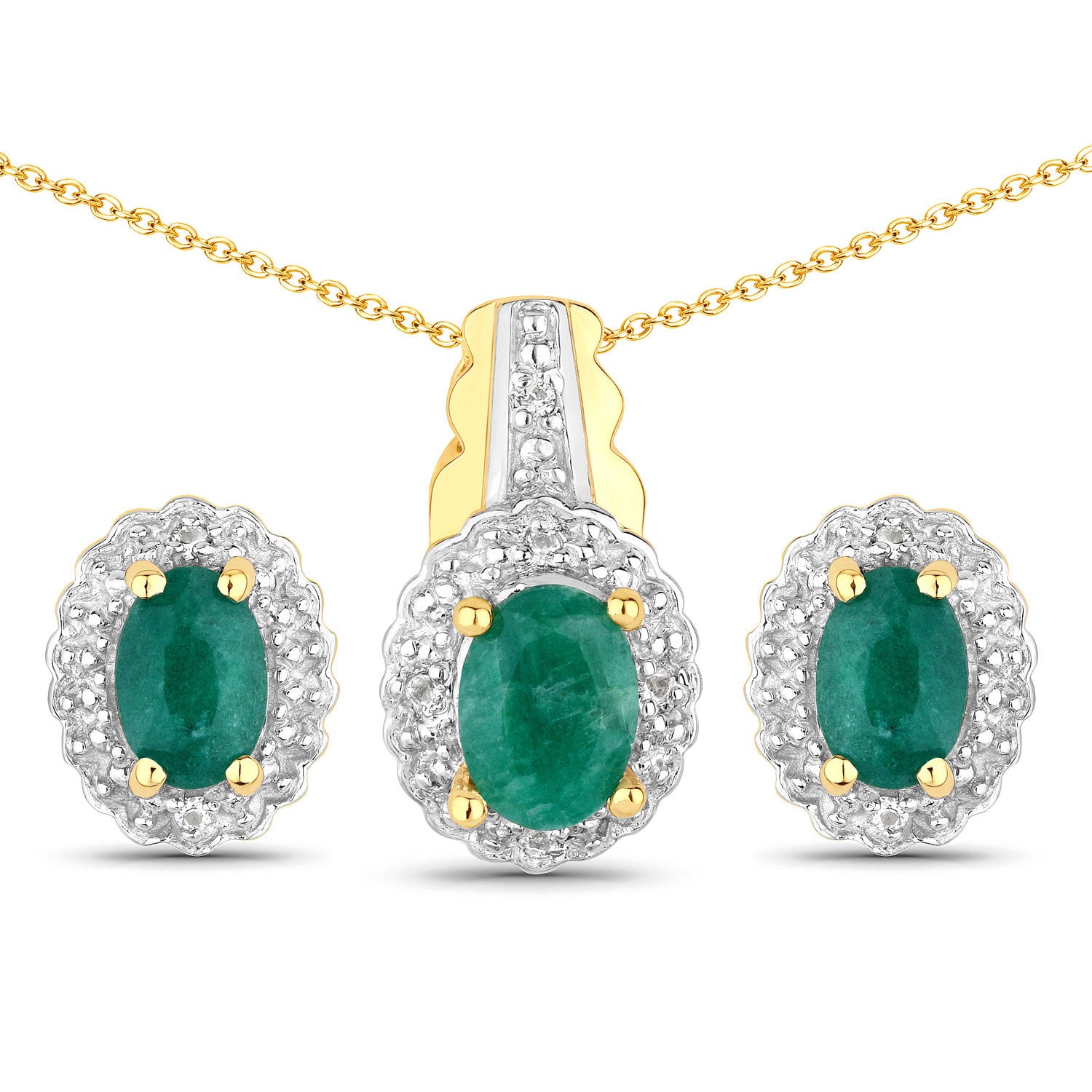 Dyed 1.71 Emerald & White Topaz Sterling Silver Jewelry Set
