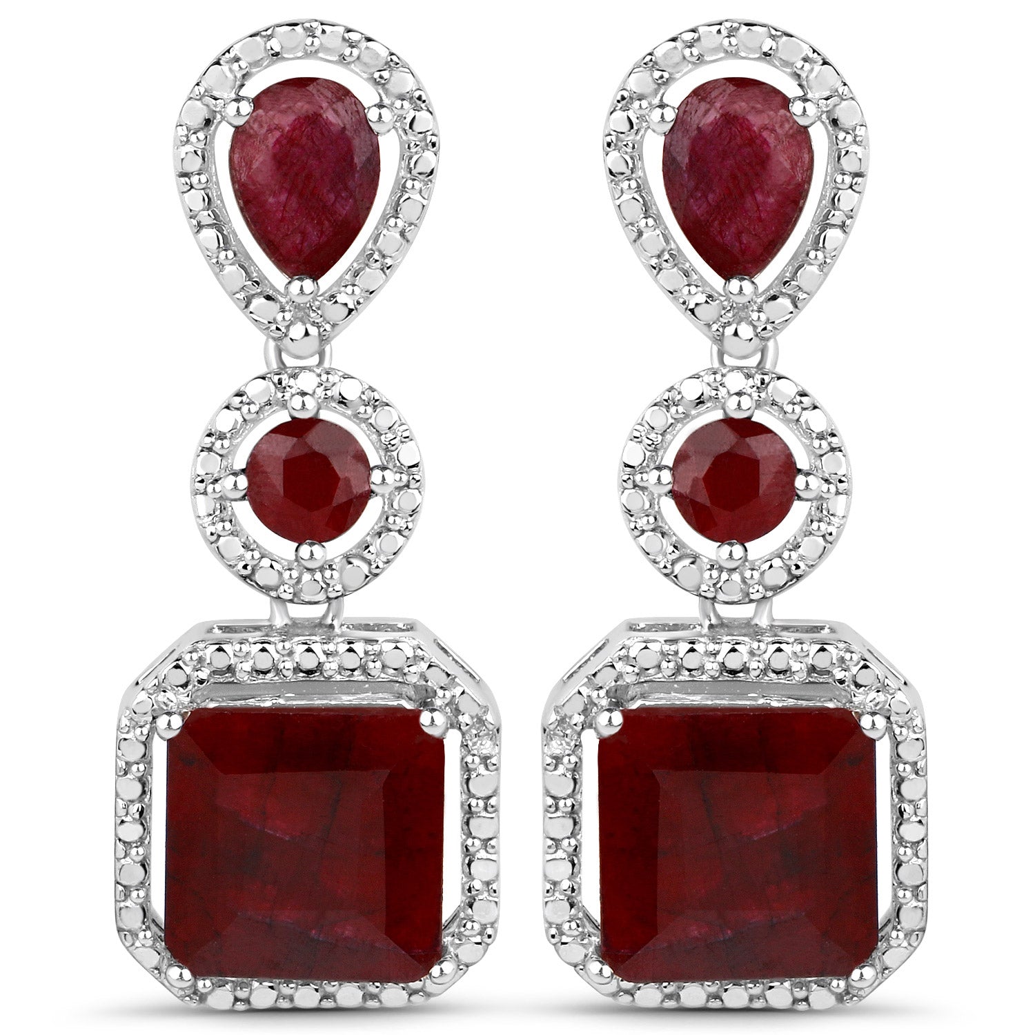 Dyed 11.34 Carat Ruby .925 Sterling Silver Earrings