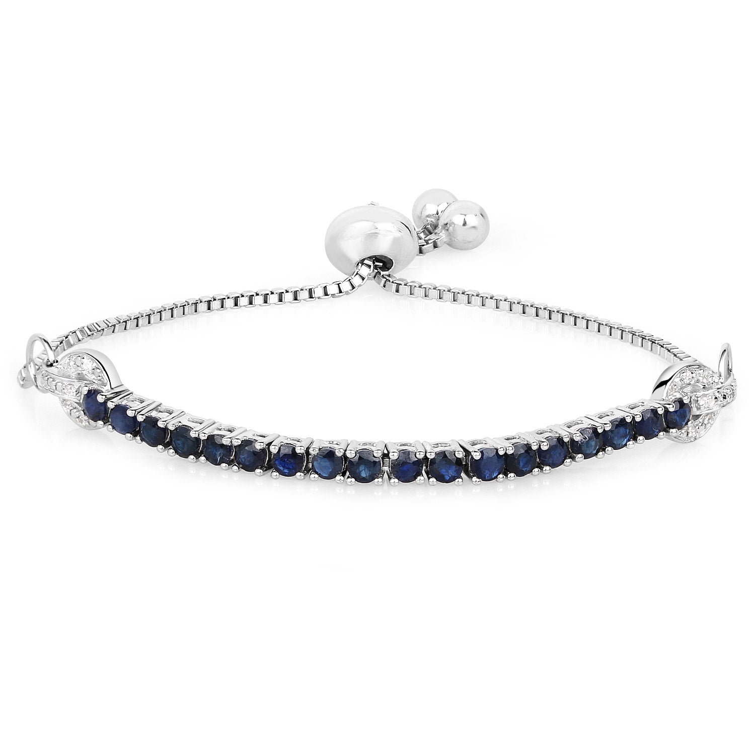 Genuine Blue Sapphire & White Zircon .925 Sterling Bracelet