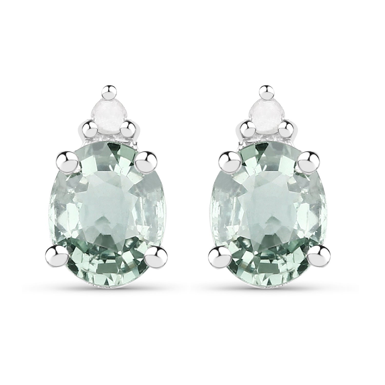 Genuine Green Sapphire & White Diamond .925 Silver Earrings