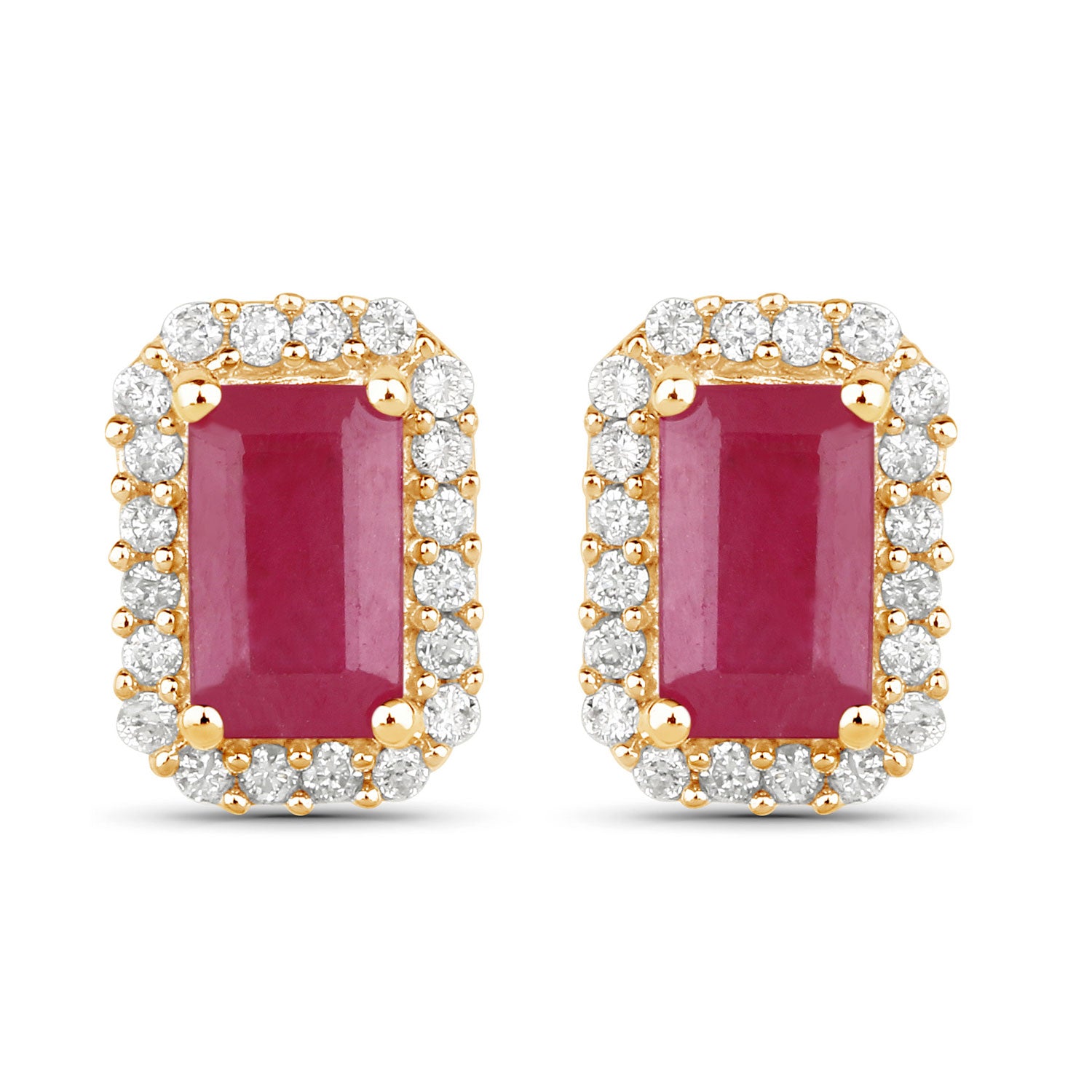 Genuine Ruby and White Diamond 14K Yellow Gold Earrings