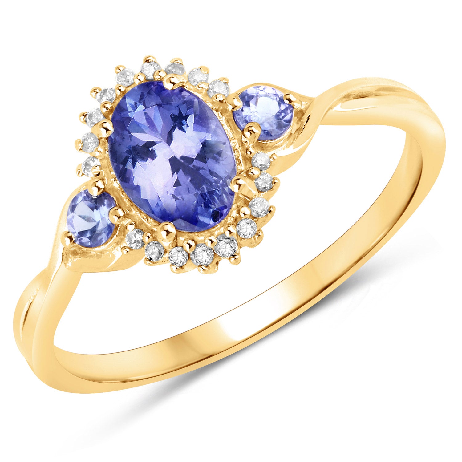 Genuine Tanzanite and White Diamond 14K Yellow Gold Ring