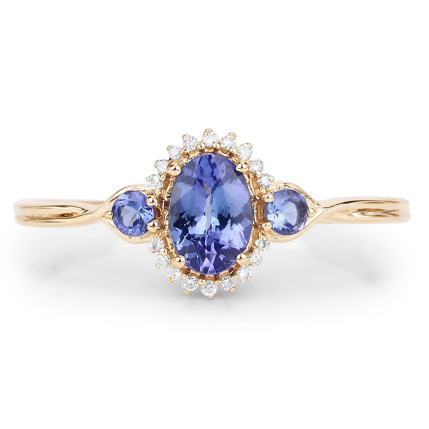 Genuine Tanzanite and White Diamond 14K Yellow Gold Ring