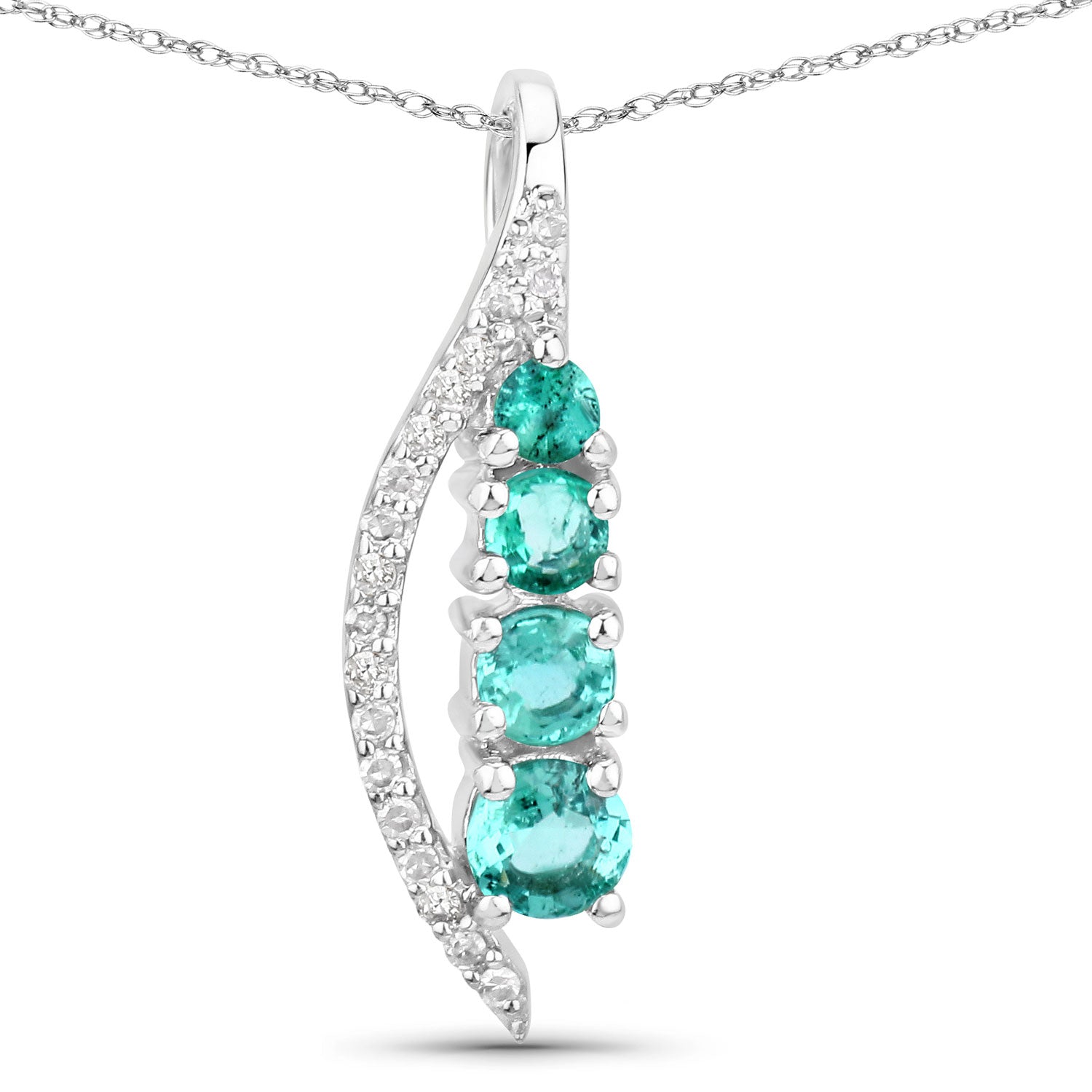 Genuine Zambian Emerald & White Diamond 14K White Gold Pendant