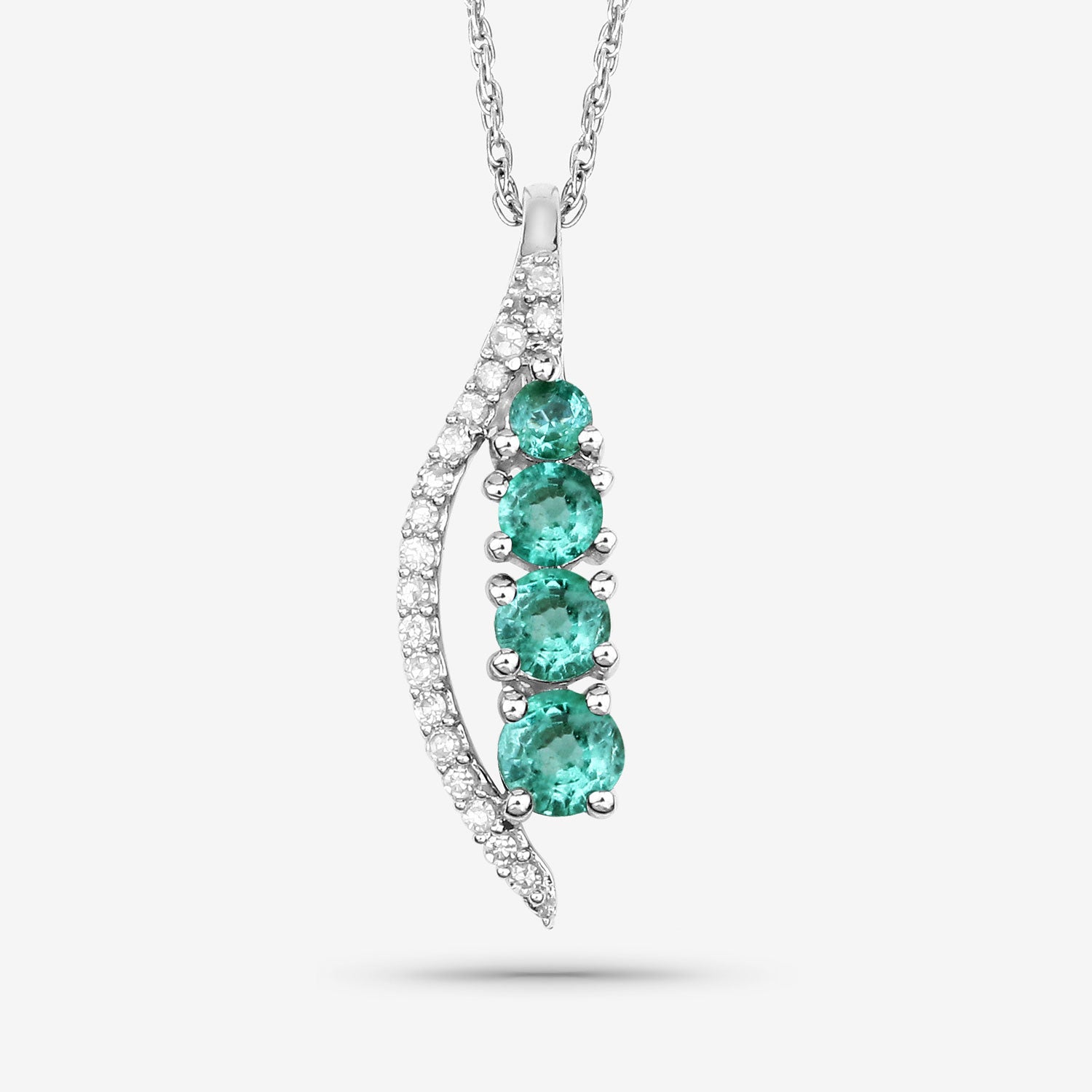 Genuine Zambian Emerald & White Diamond 14K White Gold Pendant