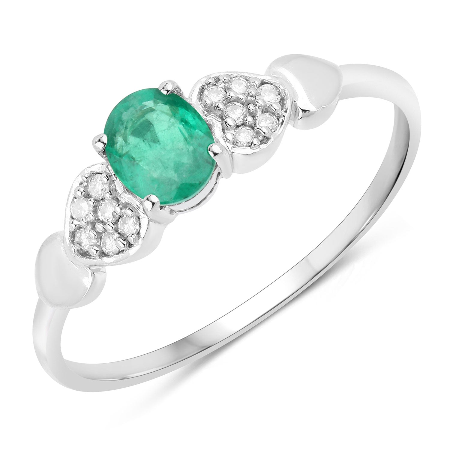 0.36 Carat Genuine Zambian Emerald and White Diamond 14K White Gold Ring