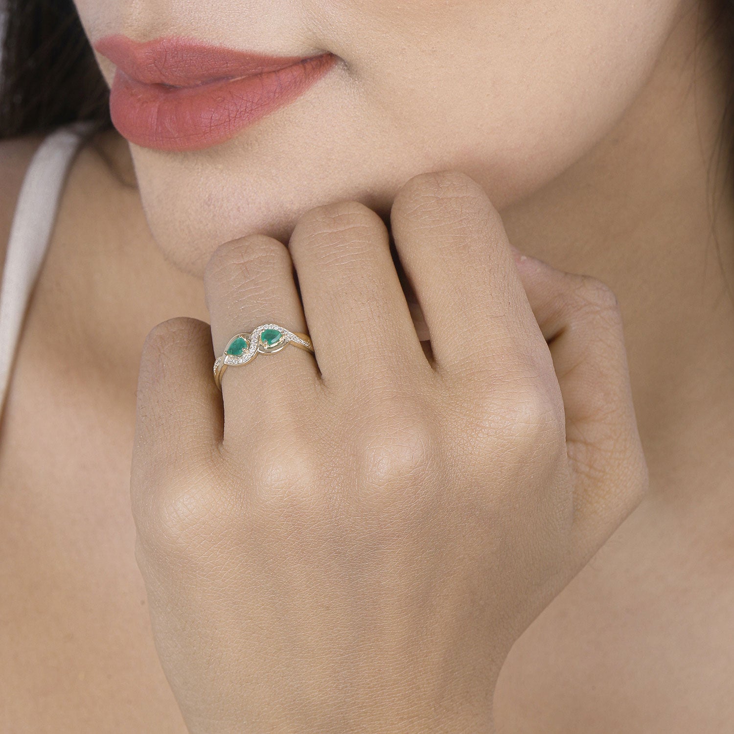 Genuine Zambian Emerald & White Diamond 14K Yellow Gold Ring