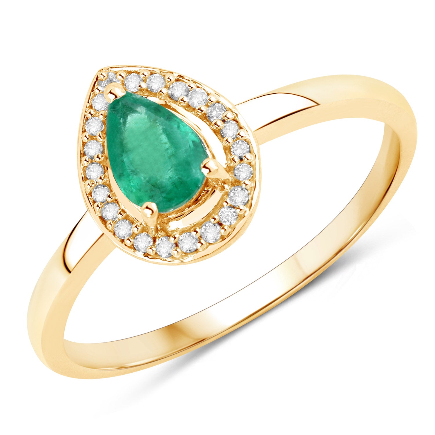Genuine Zambian Emerald & White Diamond 14K Yellow Ring