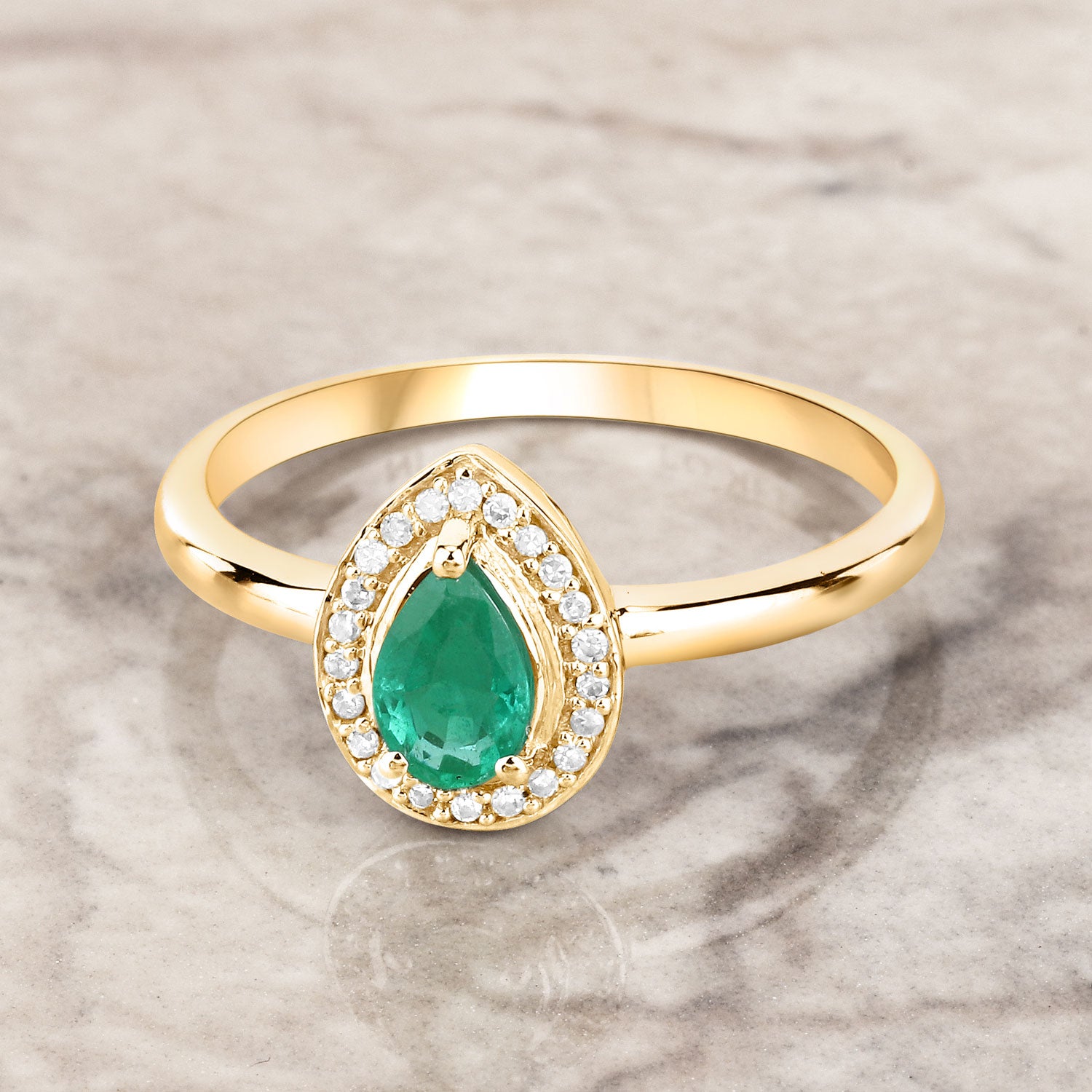 Genuine Zambian Emerald & White Diamond 14K Yellow Ring