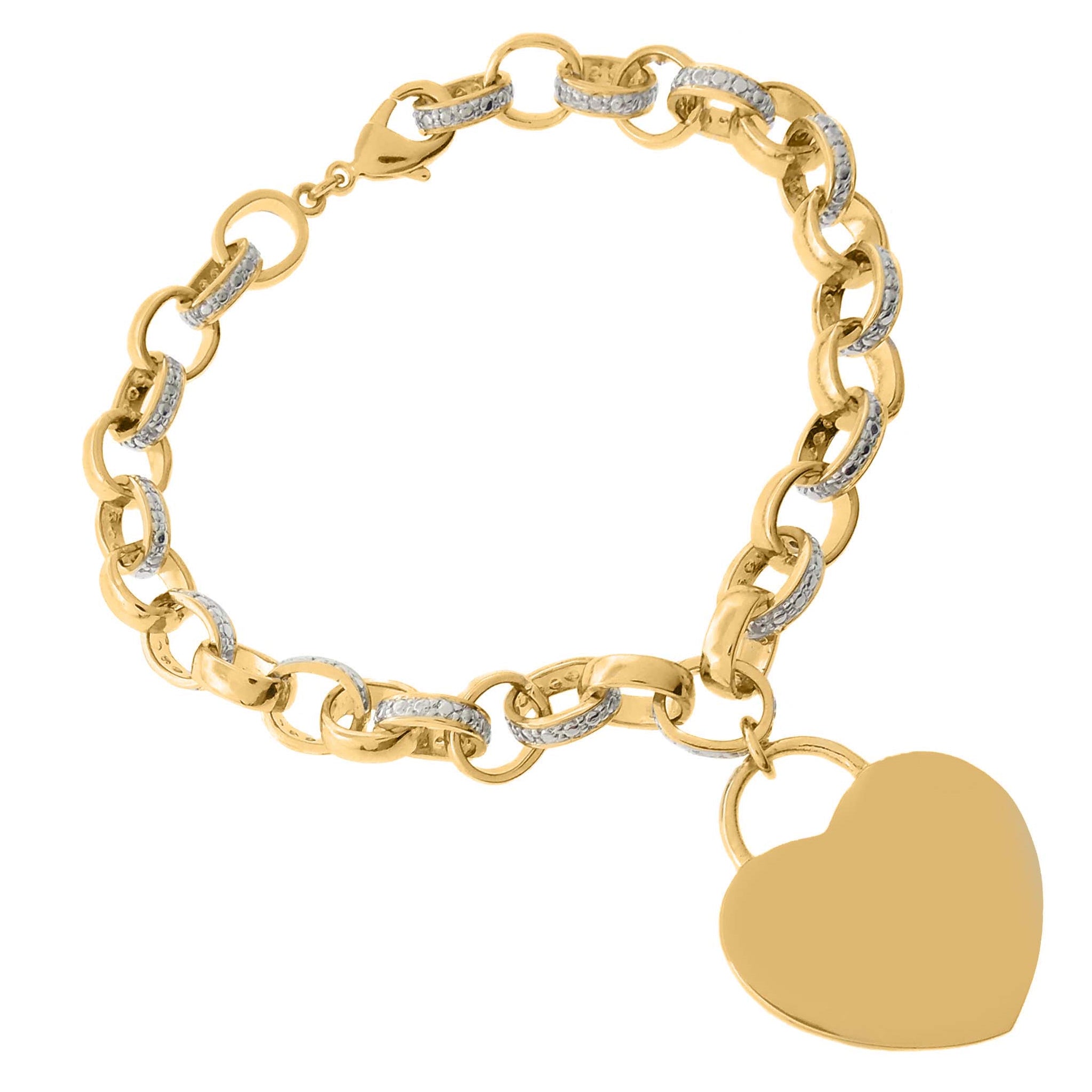 Gold Plated Diamond Accent Heart Tag Bracelet