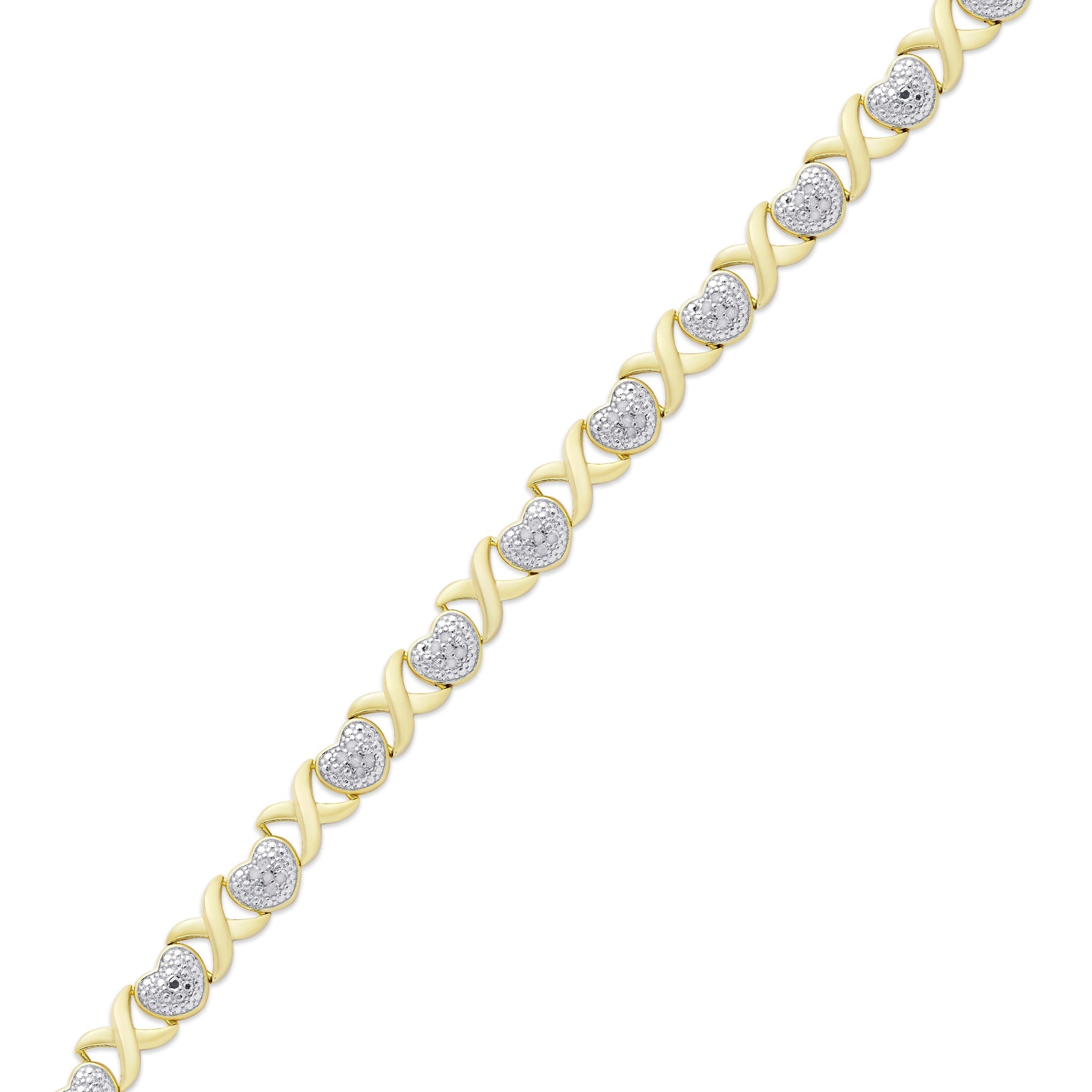 Gold Plated Diamond Accent "X" & Heart Bracelet