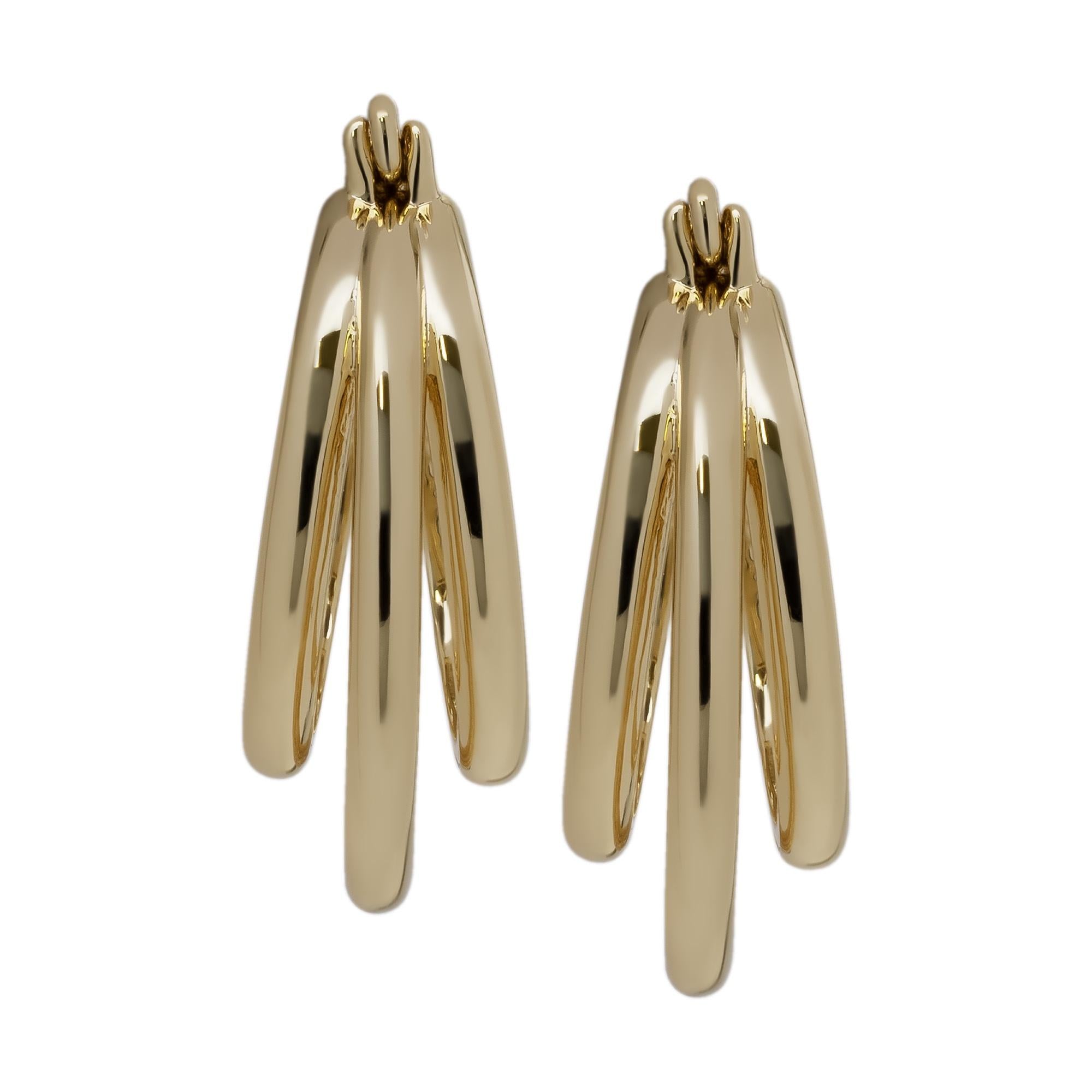 Gold Plated Tri-Row Hoop Earrings