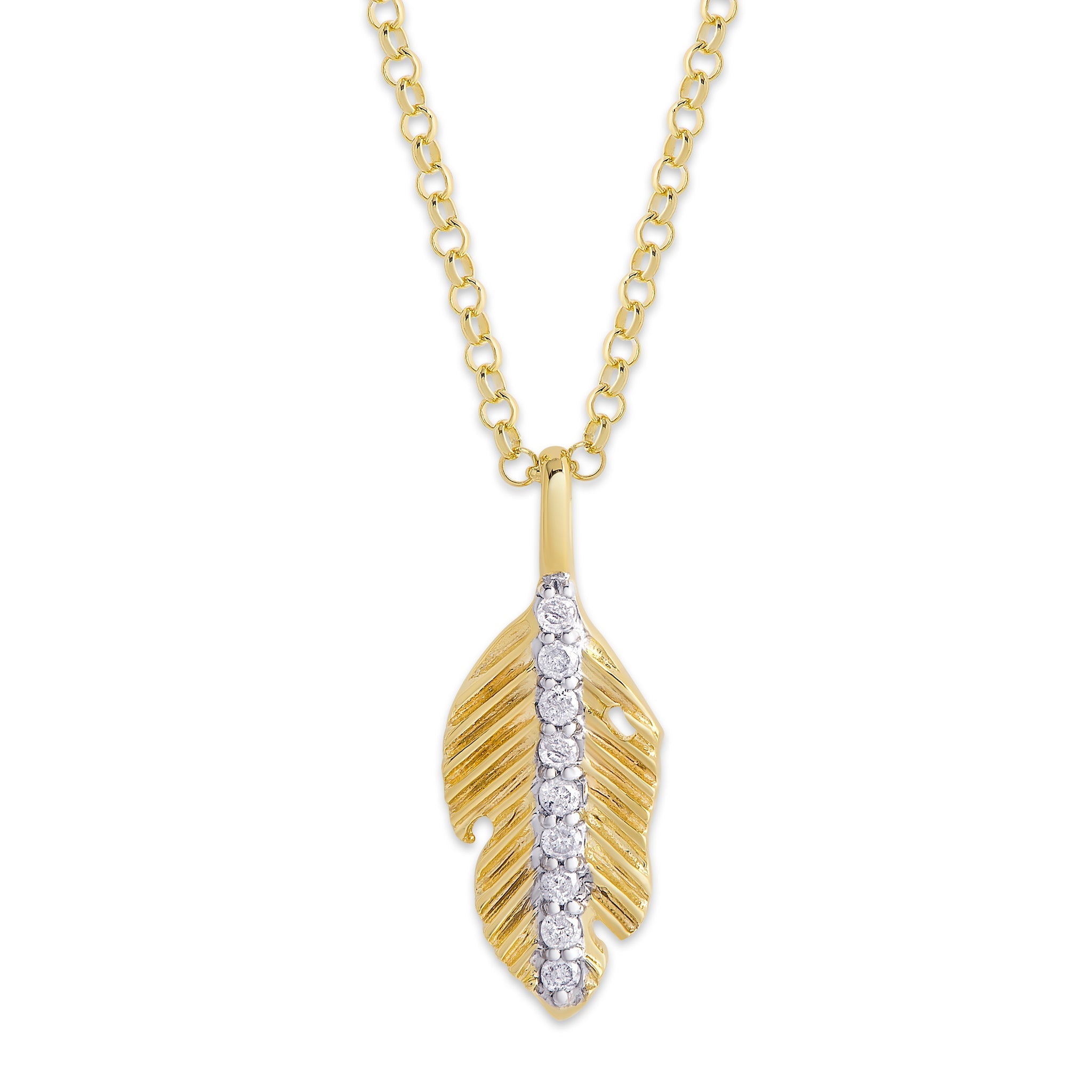 Gold over Sterling Silver 1/10 Ct Diamond Leaf Necklace