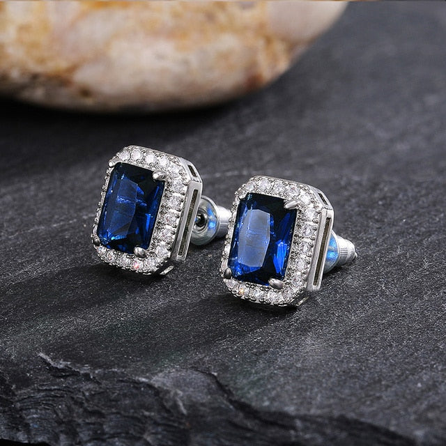 Hutan Gorgeous BlueCubic Zirconia Stud Earrings for Women Noble Wedding Party Earring Nice Birthday Gift Lady Fashion Jewelry - chicjewelry4u.com