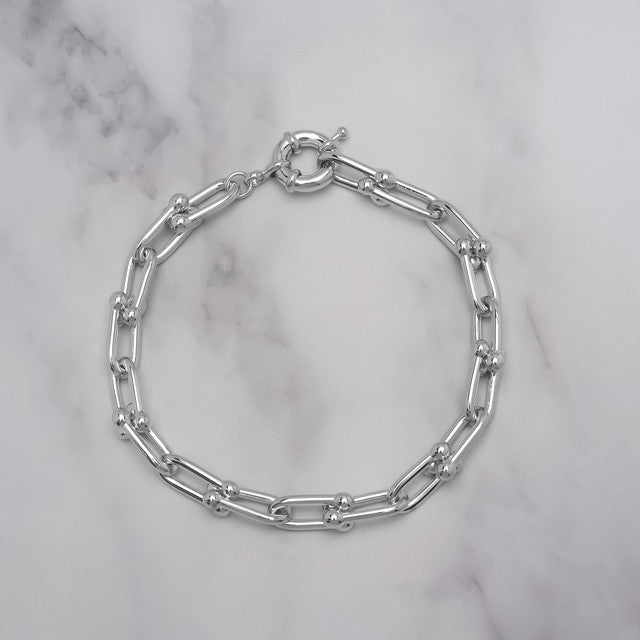 Silver Plated Ball Paperclip Chain Bracelet - chicjewelry4u.com