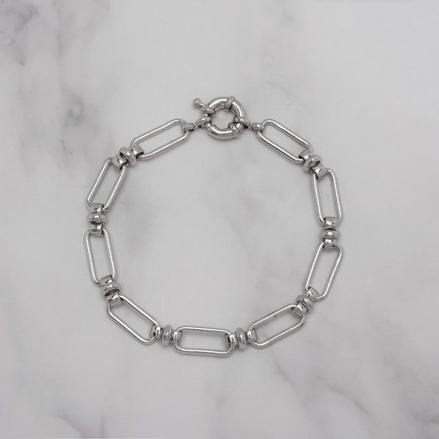 Silver Plated Paperclip Station Chain Bracelet - chicjewelry4u.com