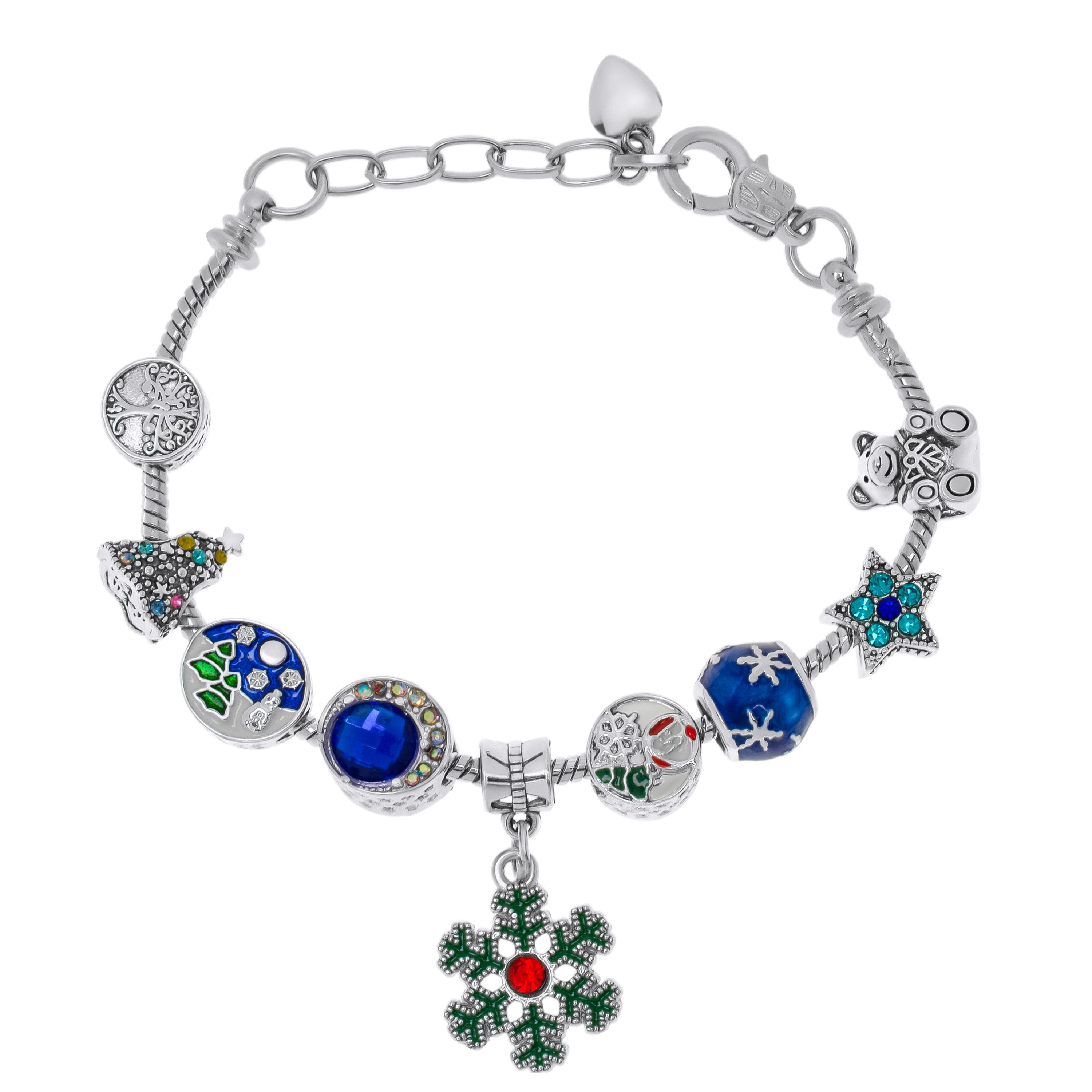 Silver Plated Snowflake Christmas Charm Bracelet - chicjewelry4u.com