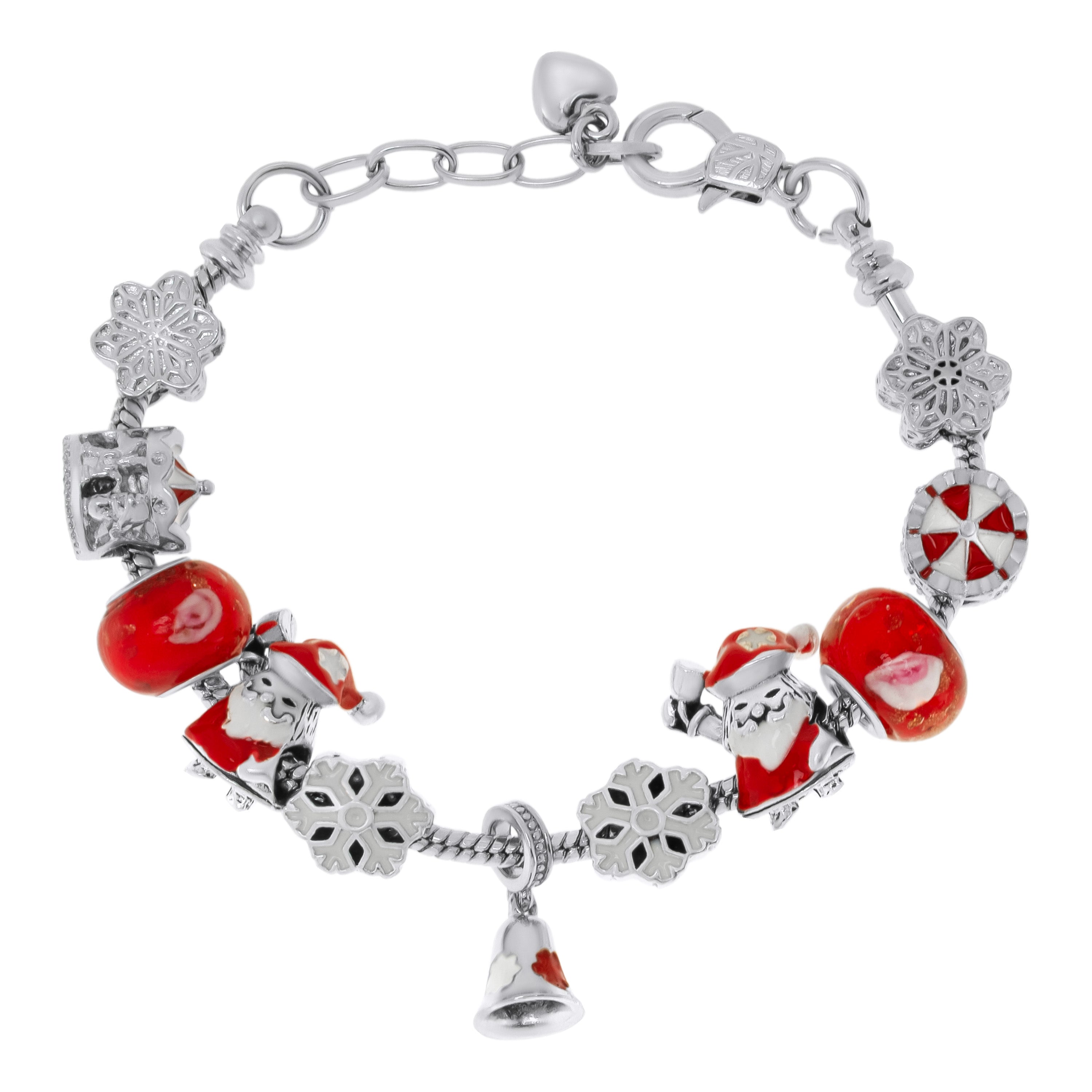 Silver Plated Santa Snowflake Charm Bracelet - chicjewelry4u.com
