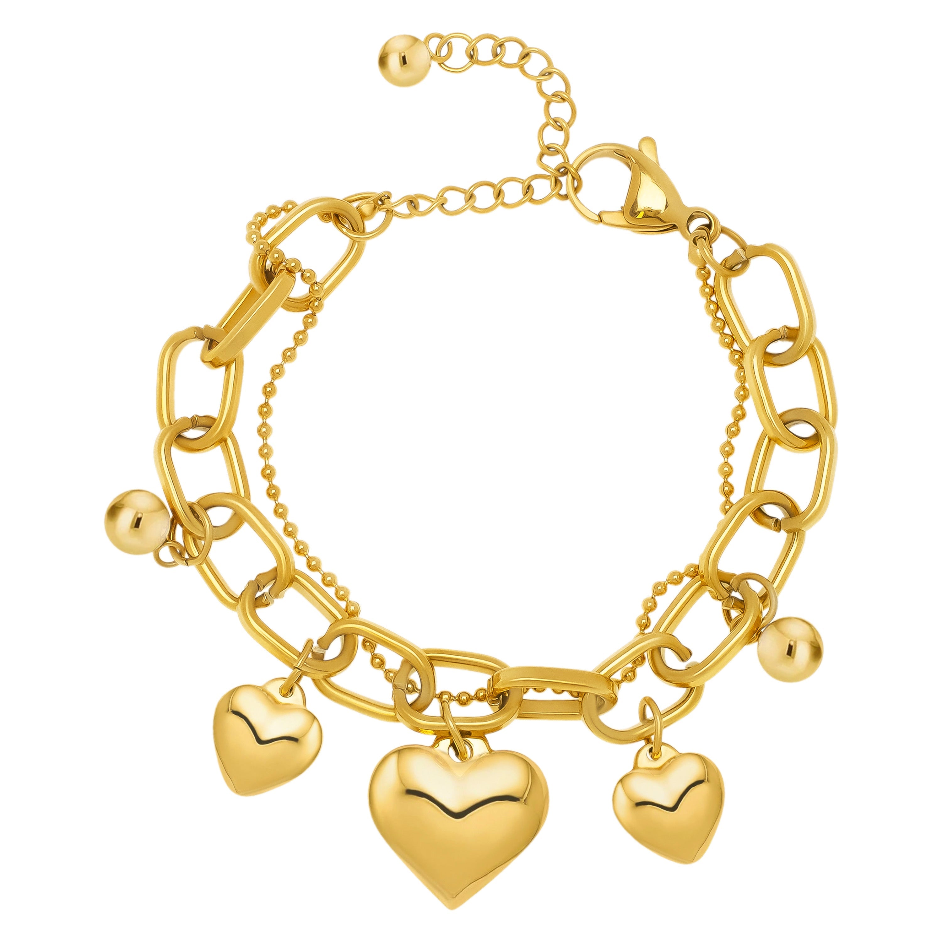 Yellow Gold Plated Heart Medium Link Bracelet