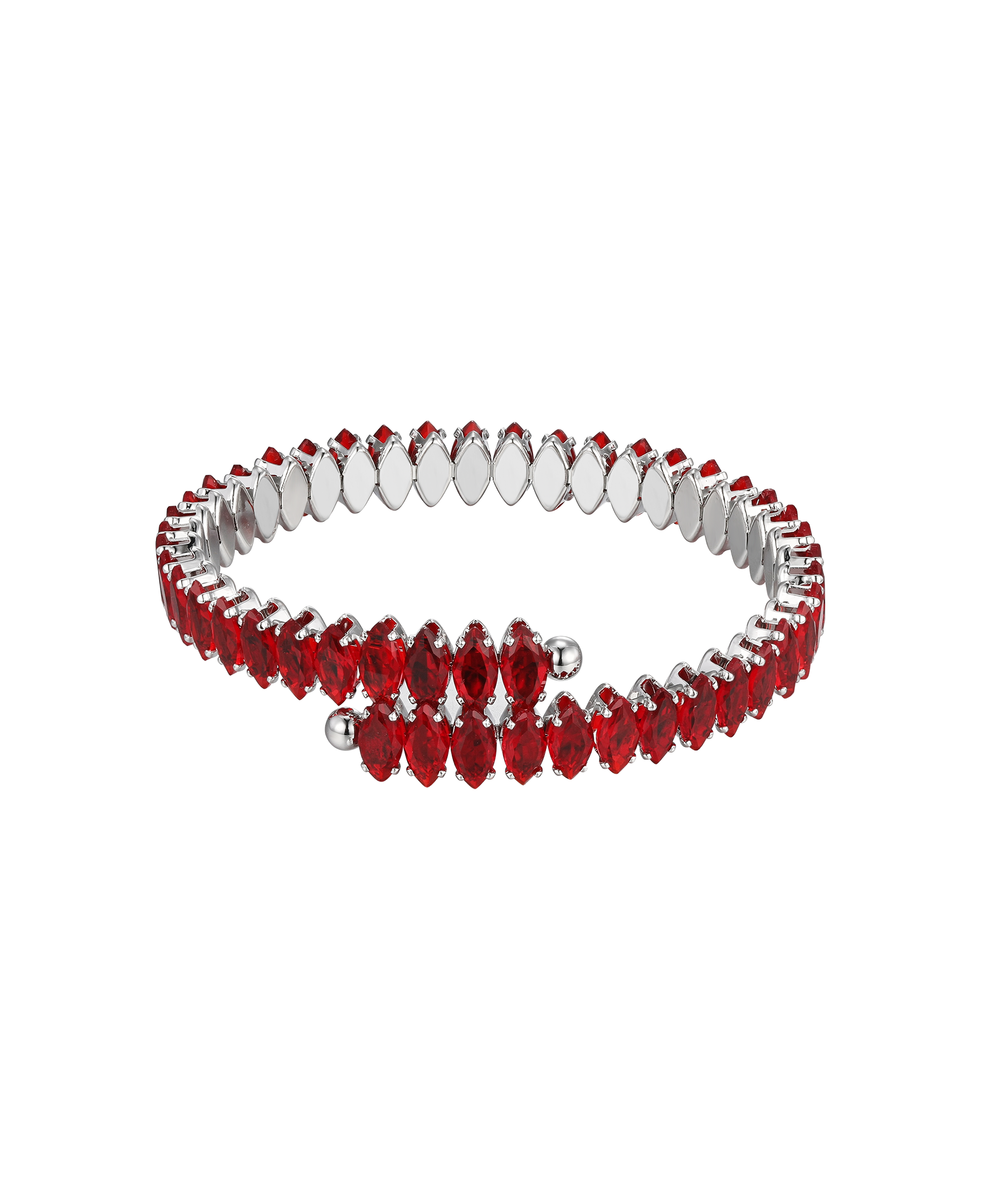 Silver Plated Ruby Cubic Zirconia Marquise Cuff Bracelet