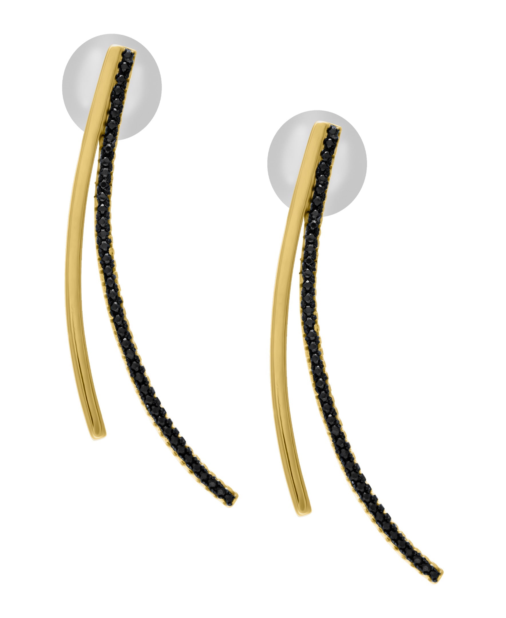 Yellow Gold Plated Black Cubic Zirconia Double Stick Drop Earrings