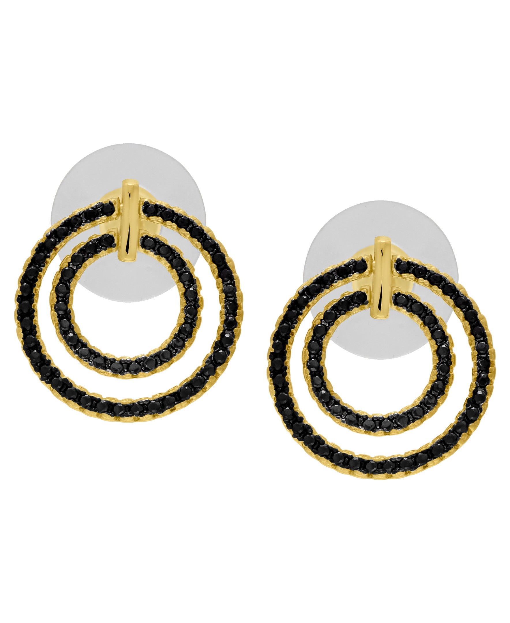 Yellow Gold Plated Cubic Zirconia Double Circle Hoop  Earrings