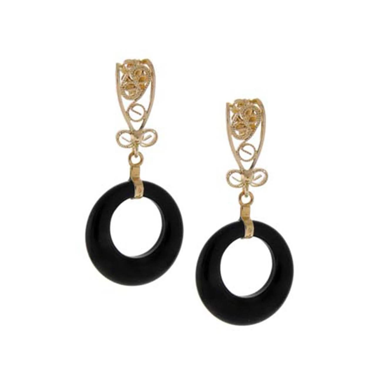 14k Black Onyx Donut Fancy Gold Top Post Earring