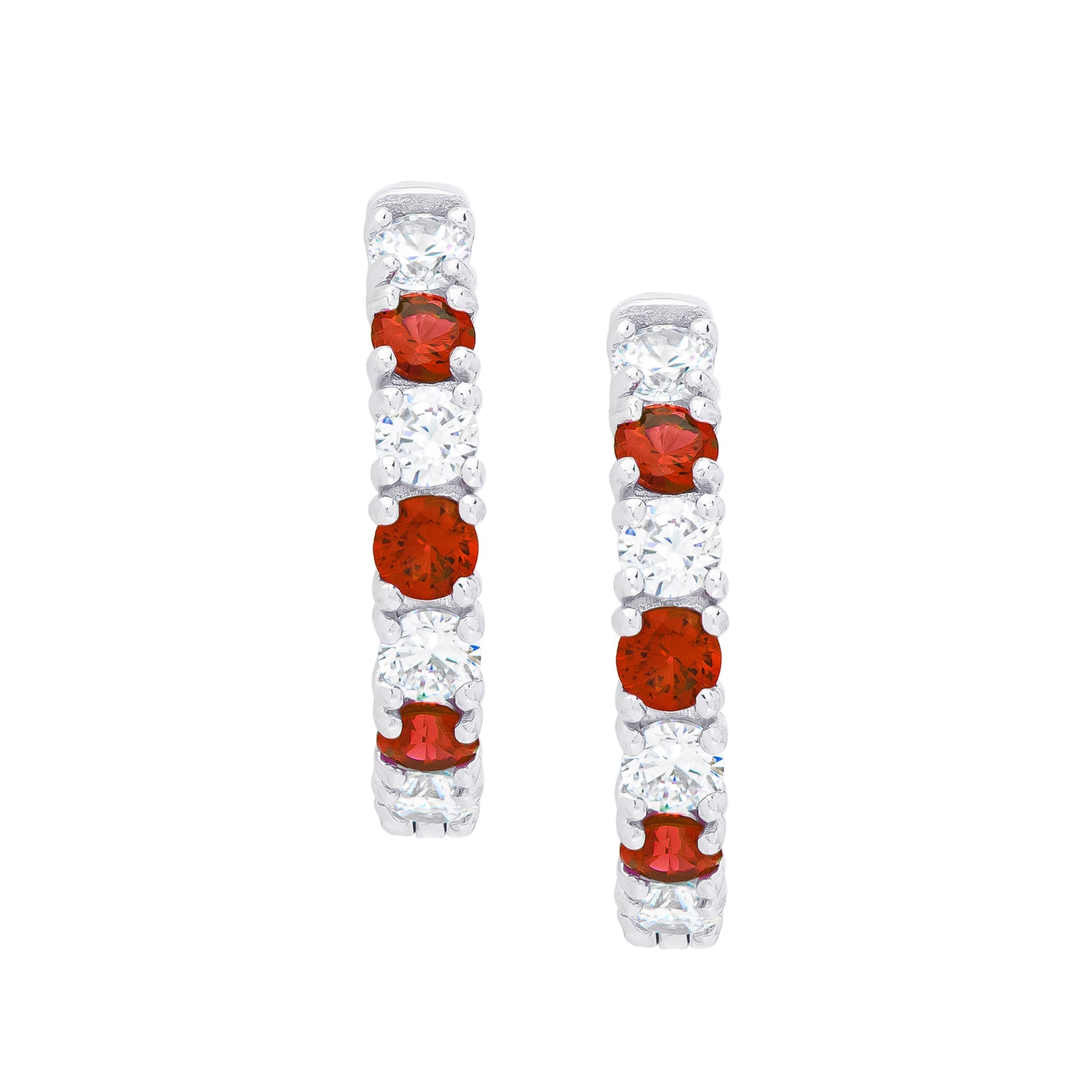 Sterling Silver Garnet Gemstone 1X1 Hoop Earrings - chicjewelry4u.com