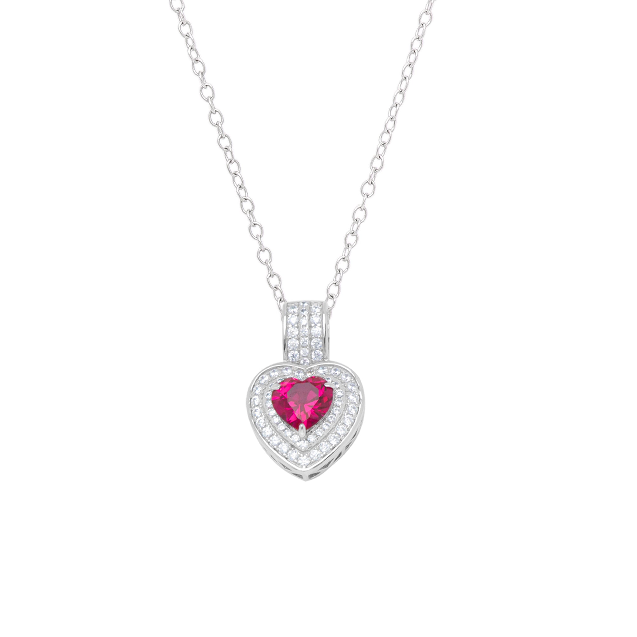 Sterling Silver Garnet Gemstone & CZ Heart Pendant - chicjewelry4u.com