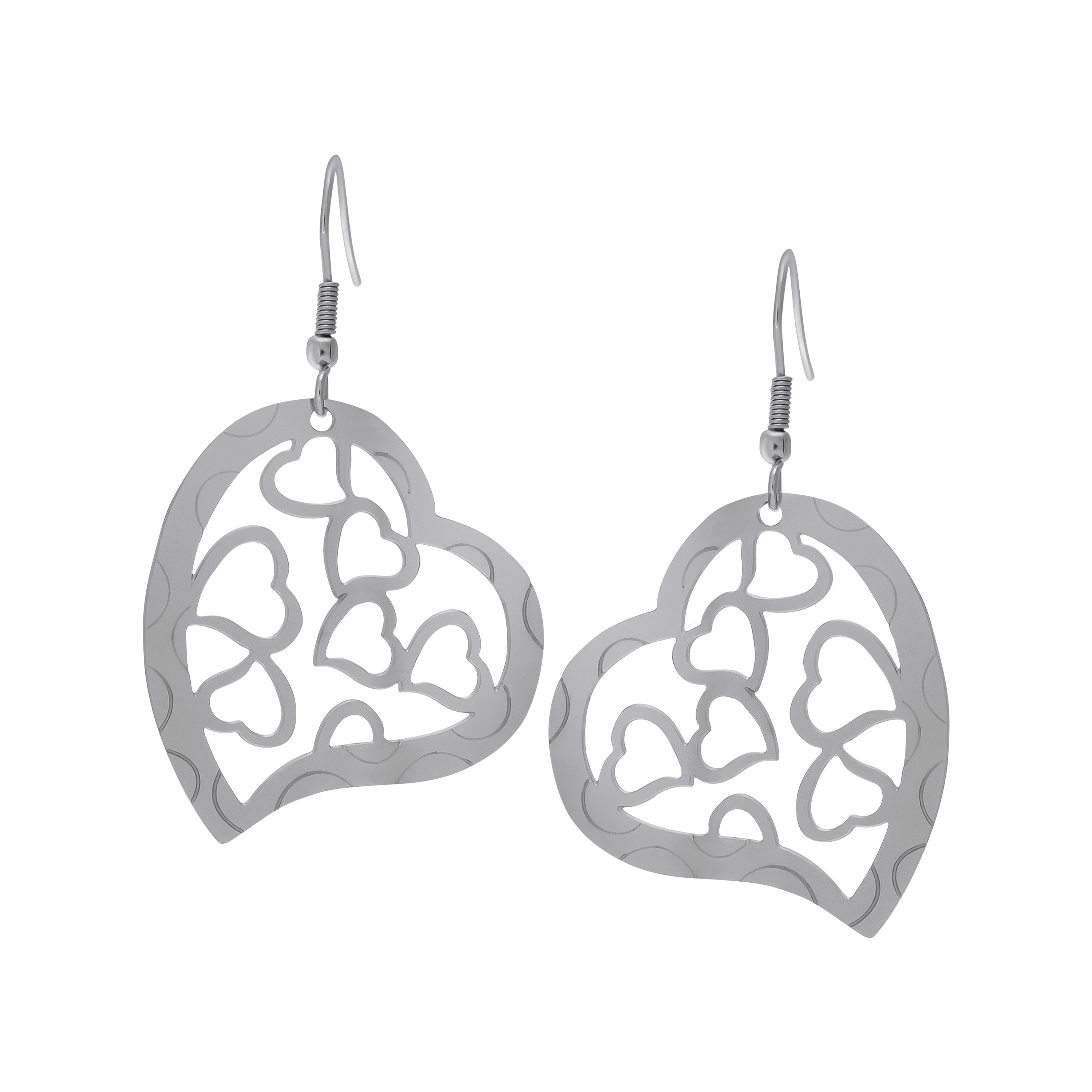 Silver-plated Stainless Steel Heart Earrings