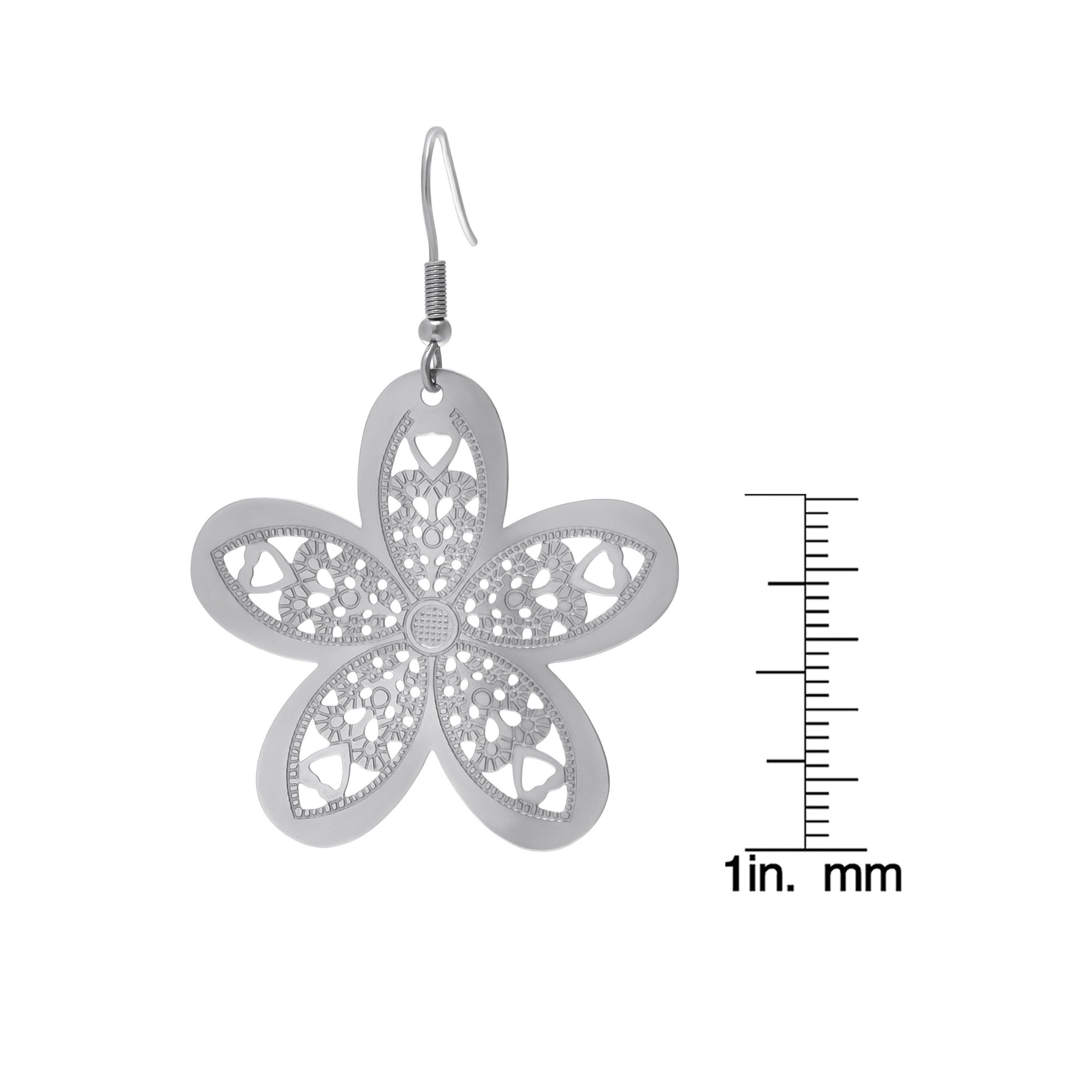 Silver-plated Stainless Steel Intricate Flower Earrings