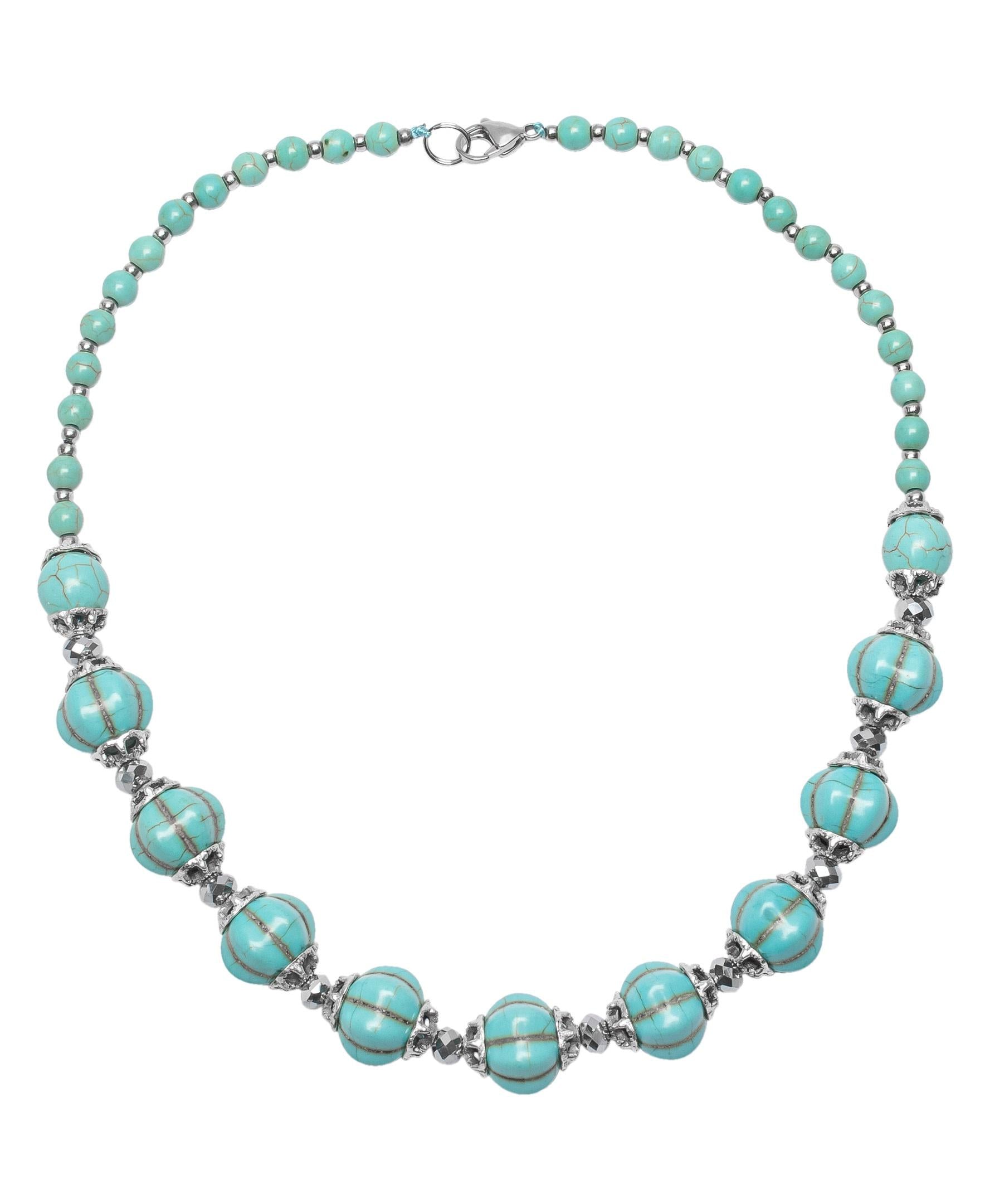 Silver Plated Chunky Bead Turquoise Dyed Howlite Necklace