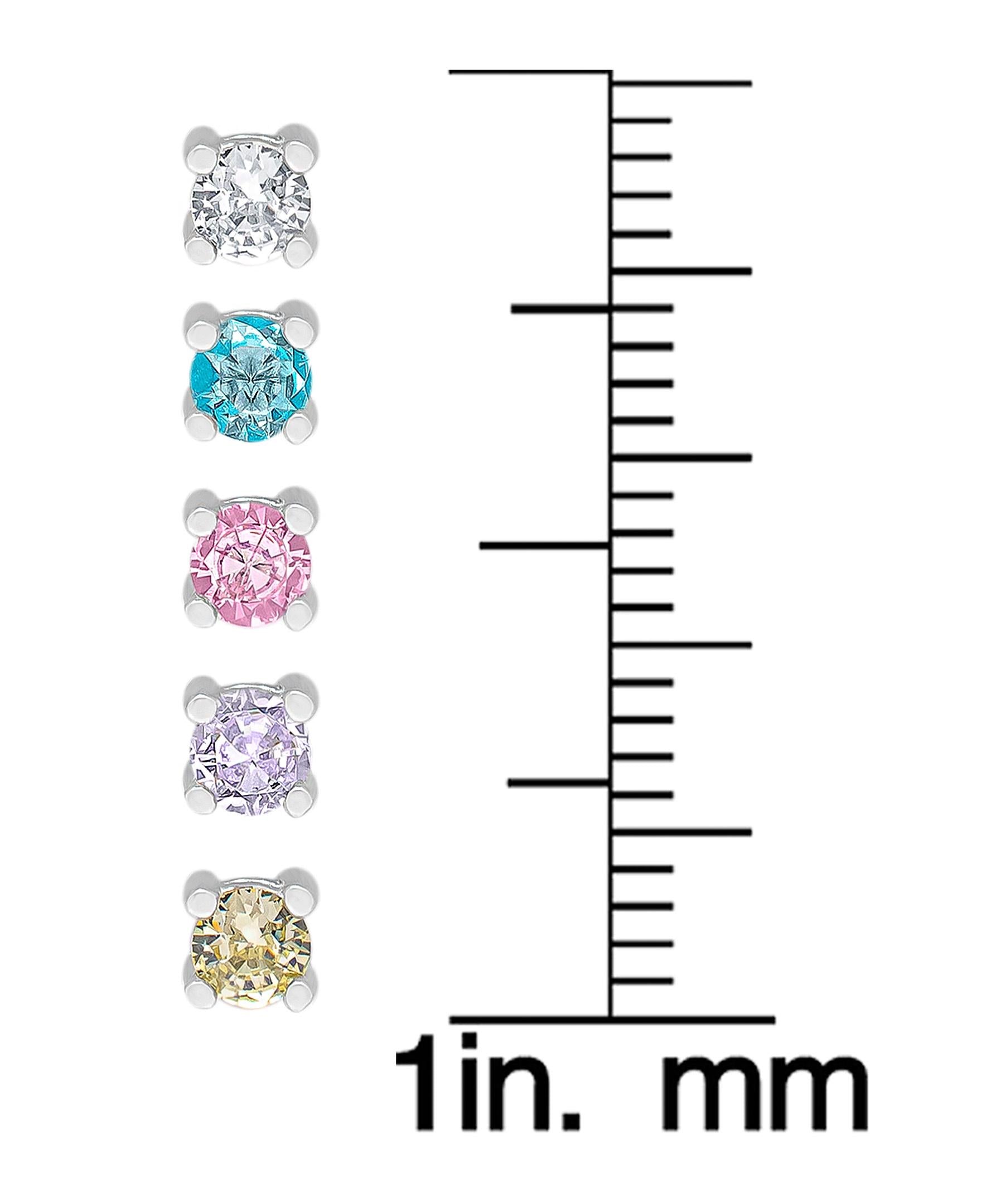 Silver Plated Multi Colored Cubic Zirconia 5PC Stud Set Earrings