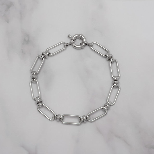 Silver Plated Paperclip Station Chain Bracelet