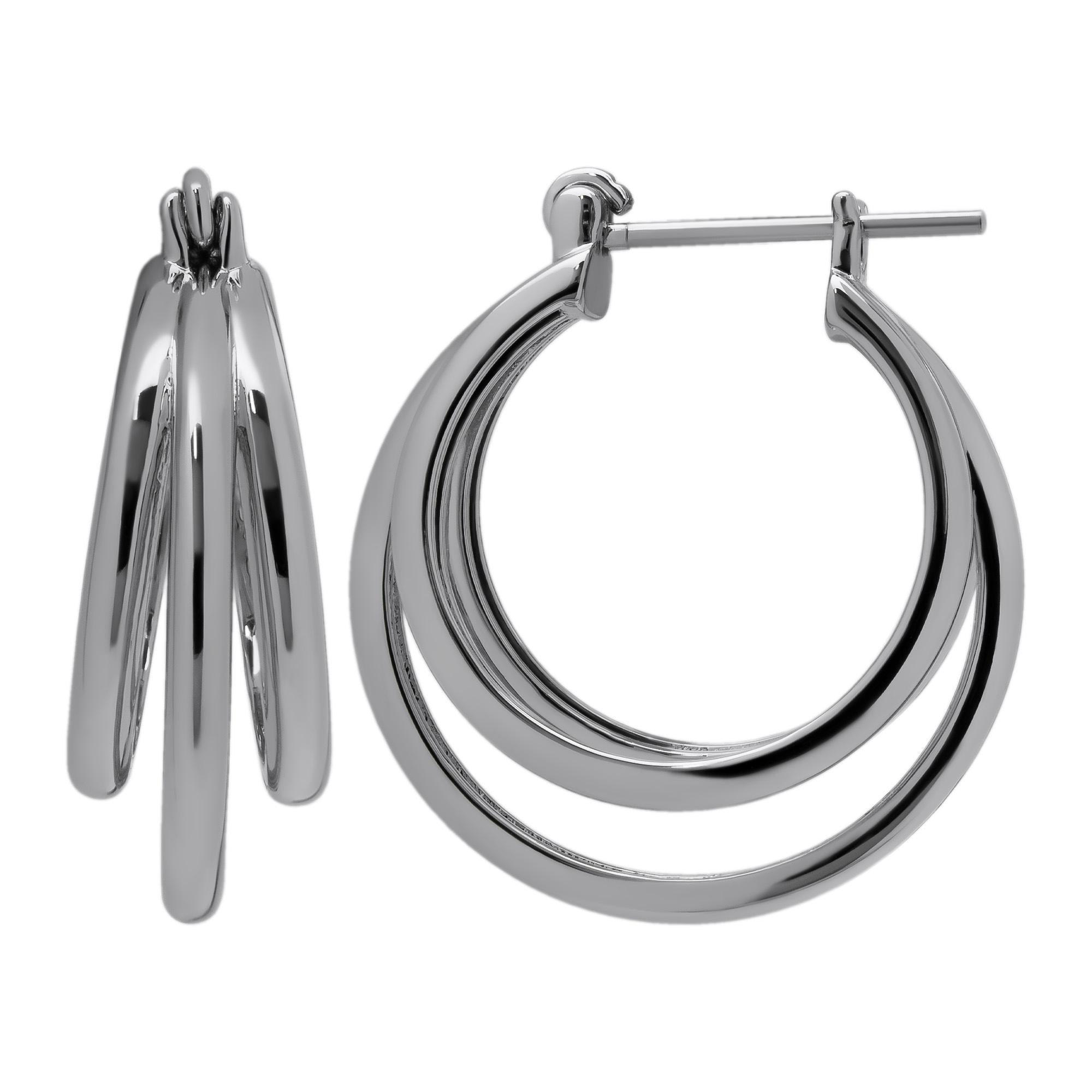 Silver Plated Tri-Row Hoop Earrings 