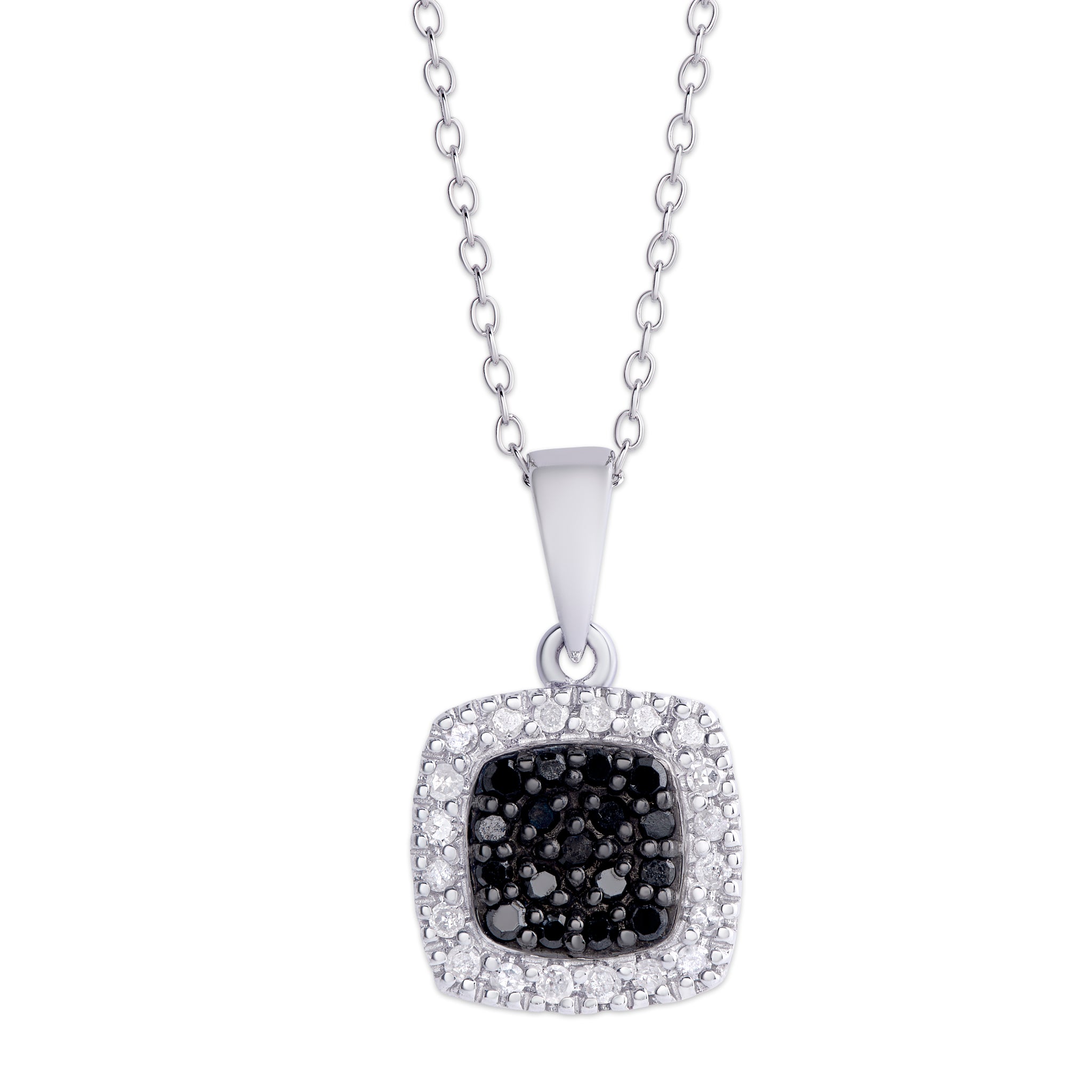 Sterling Silver .23ct Black and White Diamond Square Pendant