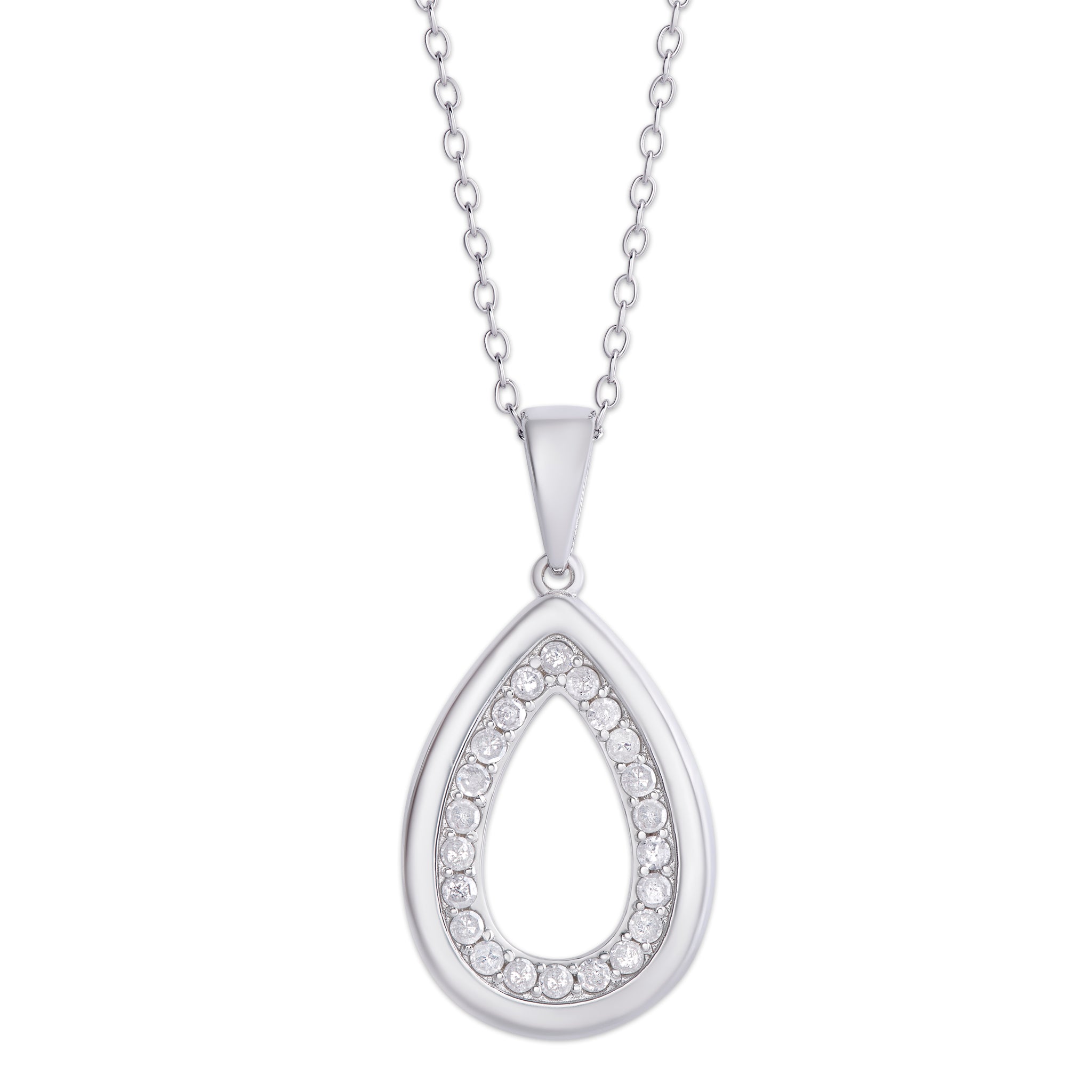 Sterling Silver .35 Ct Diamond Pear Drop Necklace