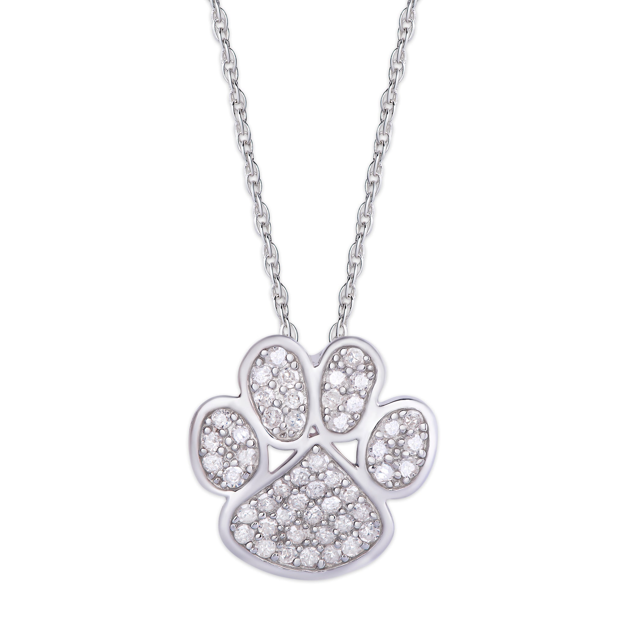 Sterling Silver .40 Ct Diamond Paw Print Necklace