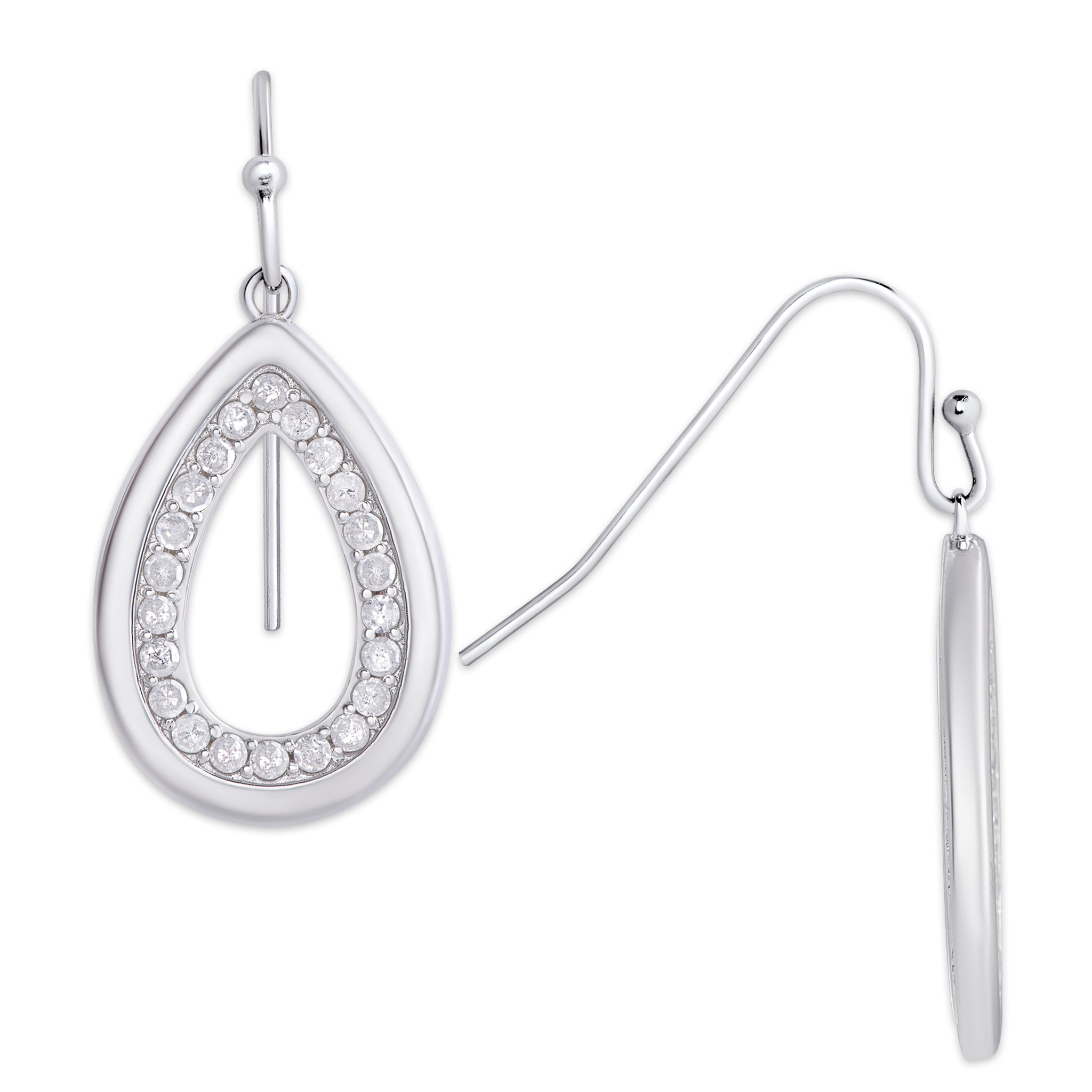 Sterling Silver .7Ct Diamond Pear Fish Wire Earring