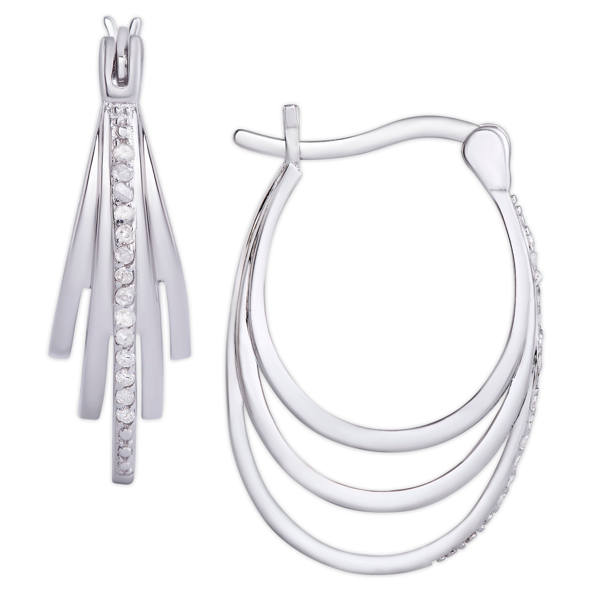 Sterling Silver 1/10 Ct Diamond Multi-Hoop Earrings