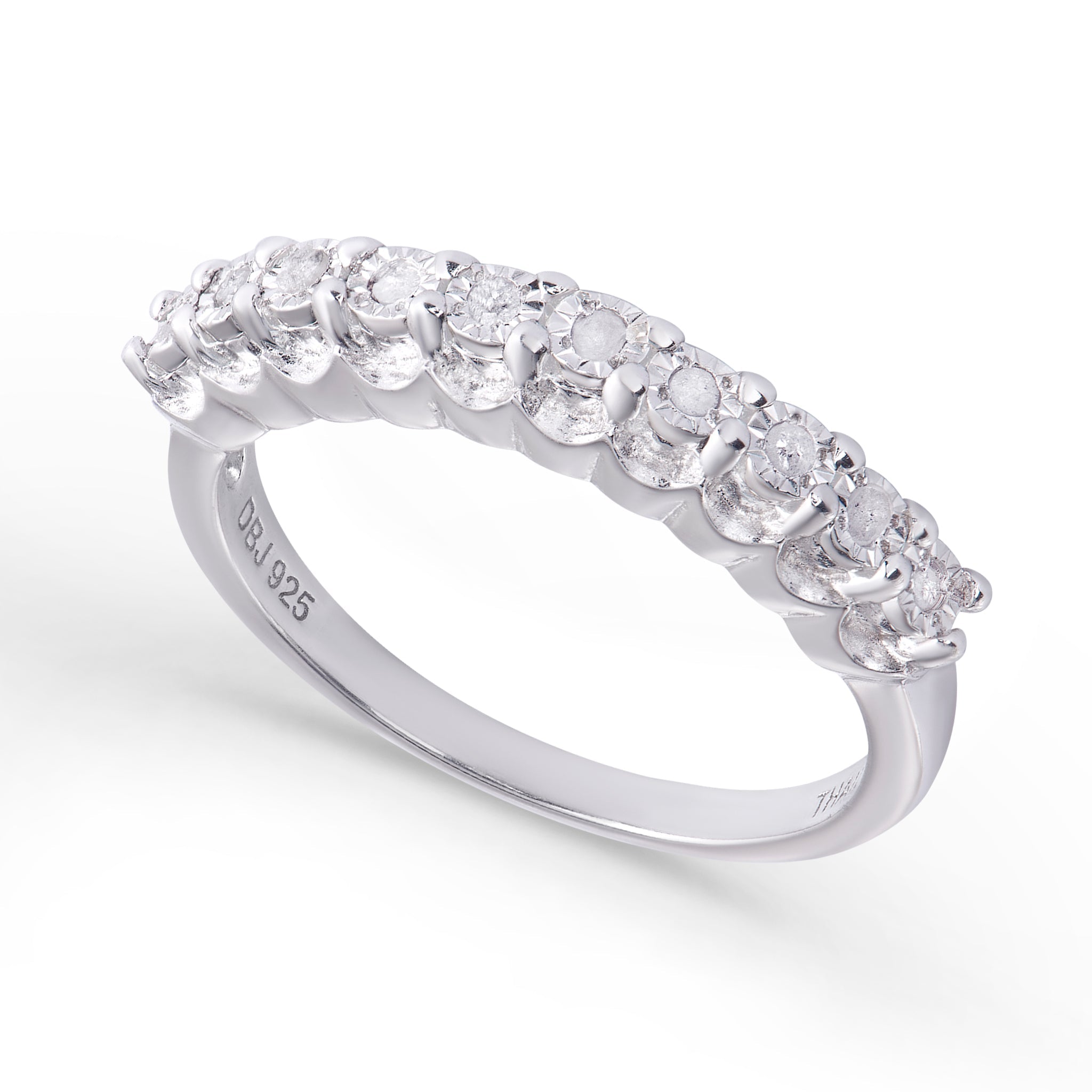 Sterling Silver 1/10 Ct Diamond Row Eternity Miracle Ring